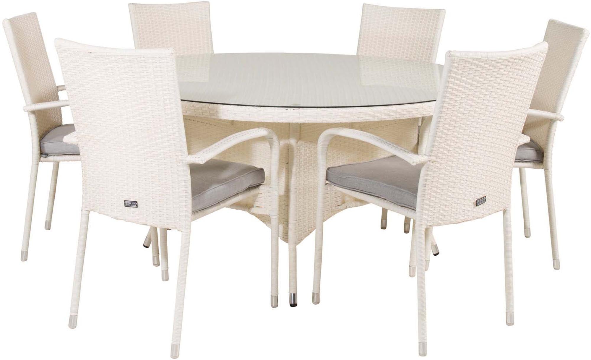 Volta Outdoor-Tischset + Anna ⌀150cm/6St. in Grau weiss präsentiert im Onlineshop von KAQTU Design AG. Gartentischset ist von Venture Home