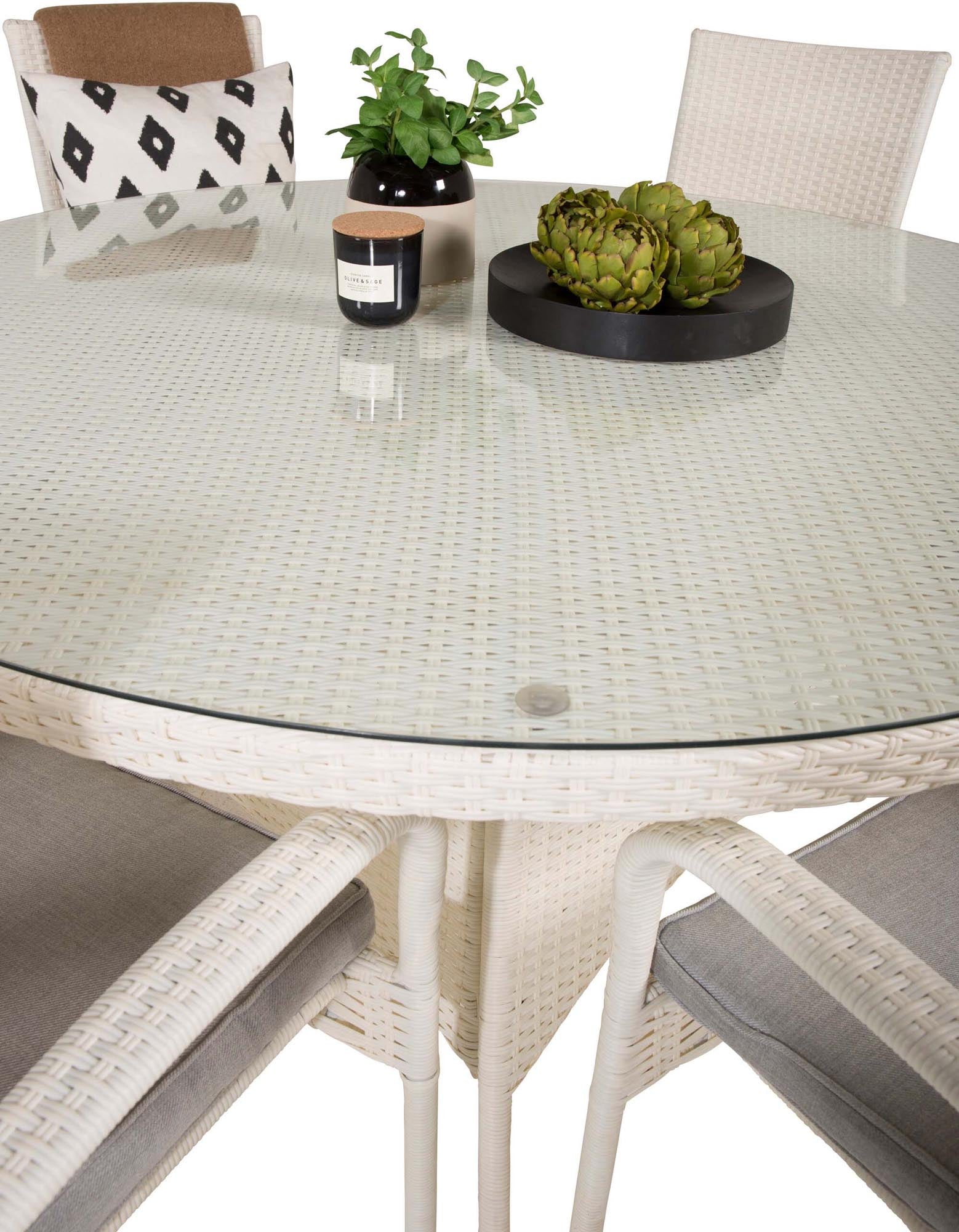Volta Outdoor-Tischset + Anna ⌀150cm/6St. in Grau weiss präsentiert im Onlineshop von KAQTU Design AG. Gartentischset ist von Venture Home