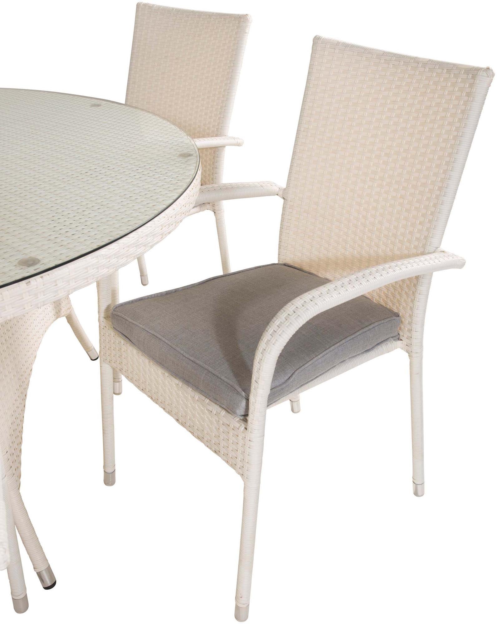 Volta Outdoor-Tischset + Anna ⌀150cm/6St. in Grau weiss präsentiert im Onlineshop von KAQTU Design AG. Gartentischset ist von Venture Home