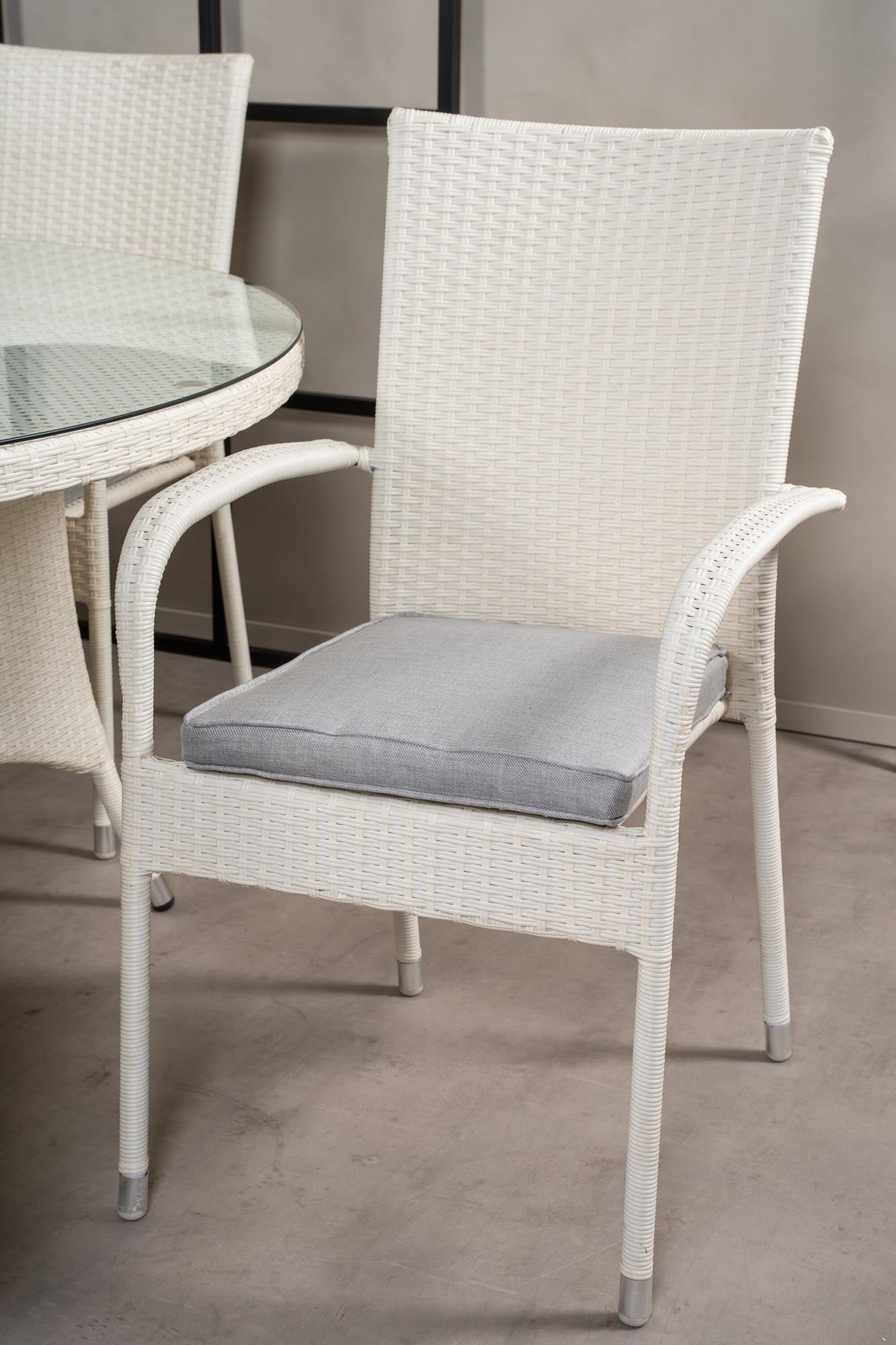 Volta Outdoor-Tischset + Anna ⌀150cm/6St. in Grau weiss präsentiert im Onlineshop von KAQTU Design AG. Gartentischset ist von Venture Home