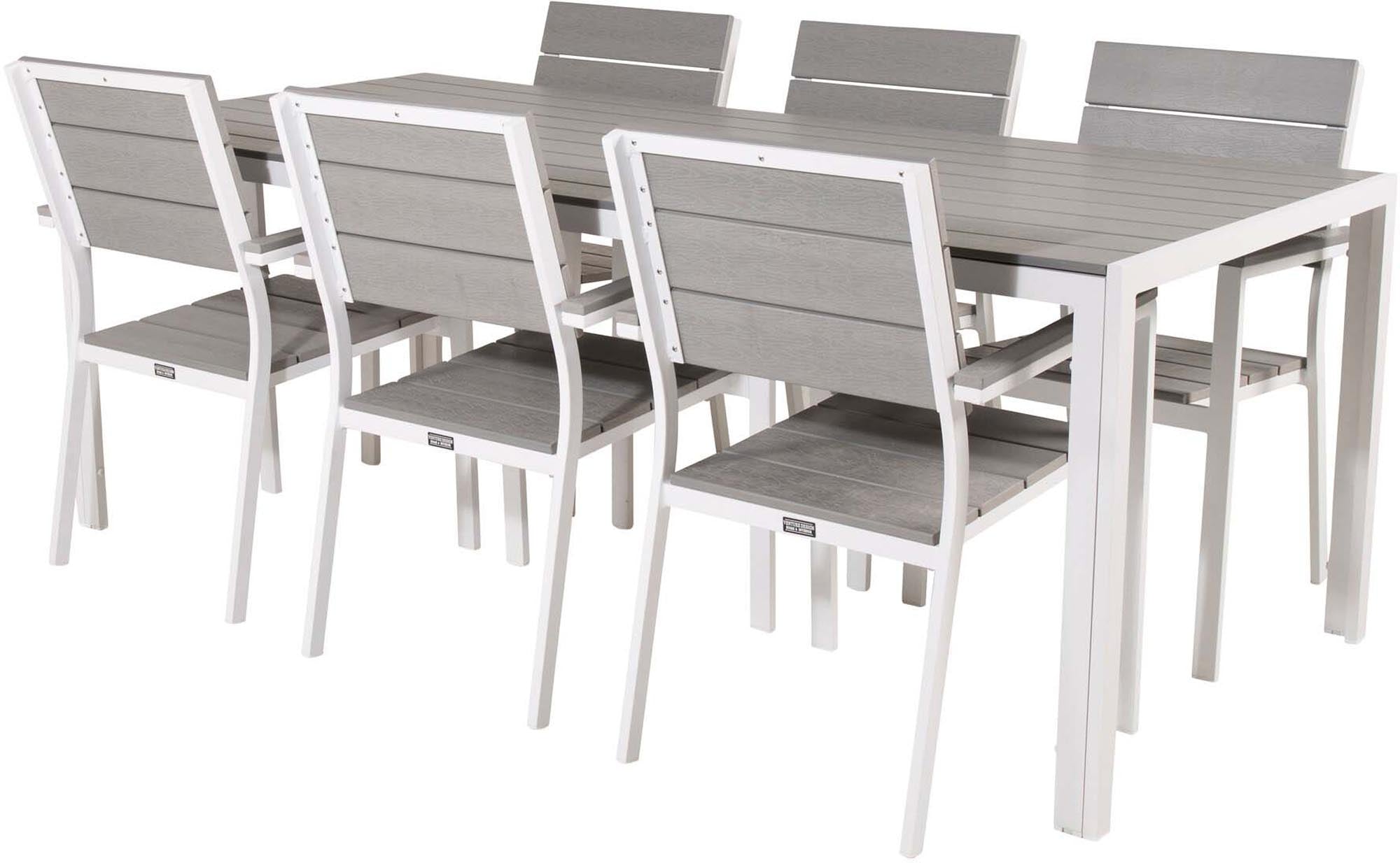 Break Outdoor-Tischset + Levels 205cm/6St. in Grau weiss präsentiert im Onlineshop von KAQTU Design AG. Gartentischset ist von Venture Home