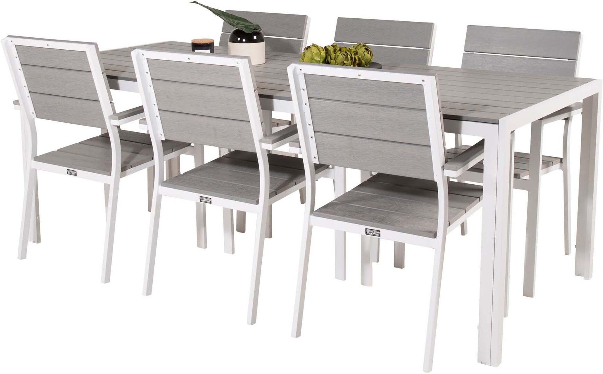 Break Outdoor-Tischset + Levels 205cm/6St. in Grau weiss präsentiert im Onlineshop von KAQTU Design AG. Gartentischset ist von Venture Home