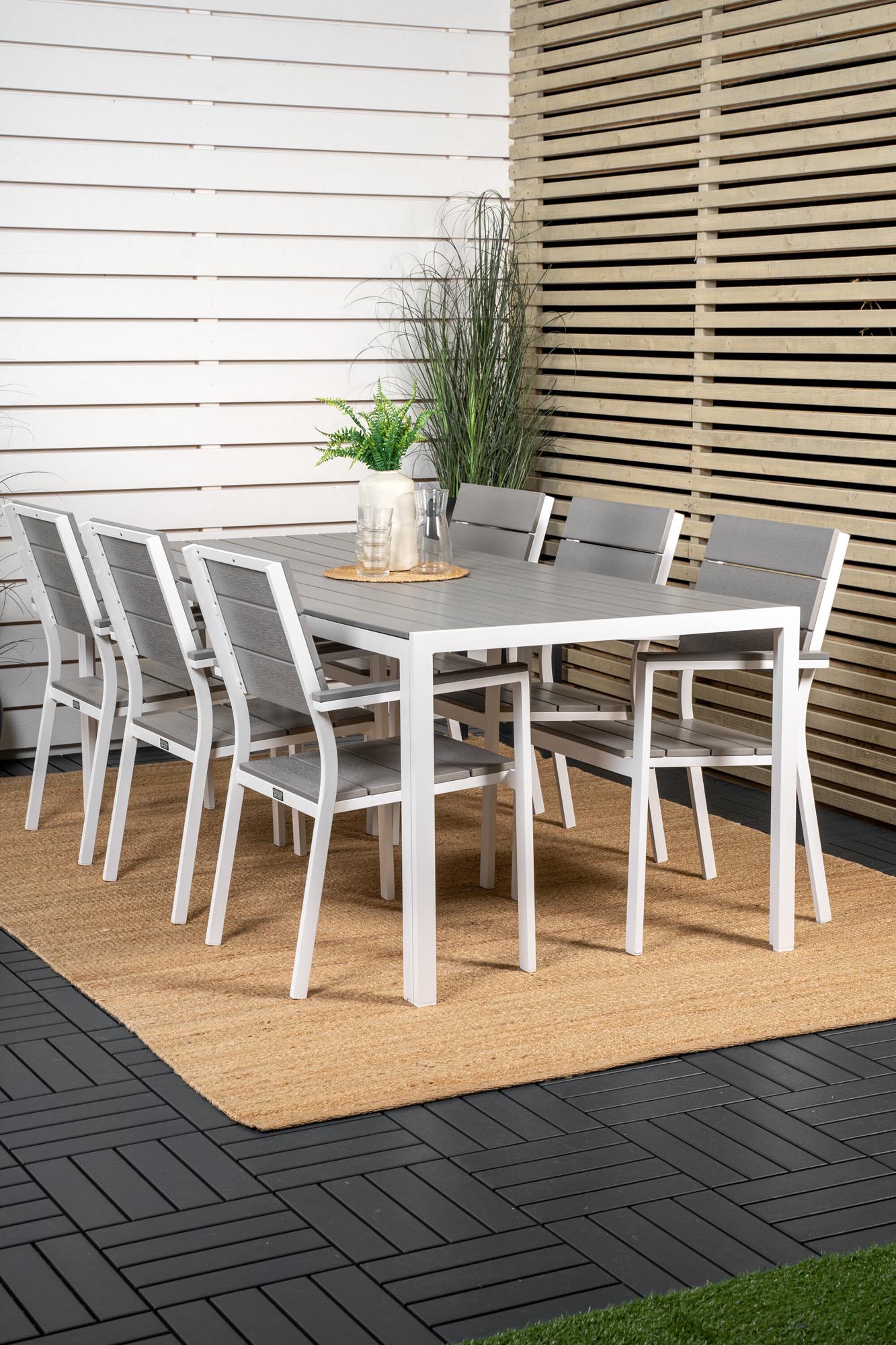 Break Outdoor-Tischset + Levels 205cm/6St. in Grau weiss präsentiert im Onlineshop von KAQTU Design AG. Gartentischset ist von Venture Home