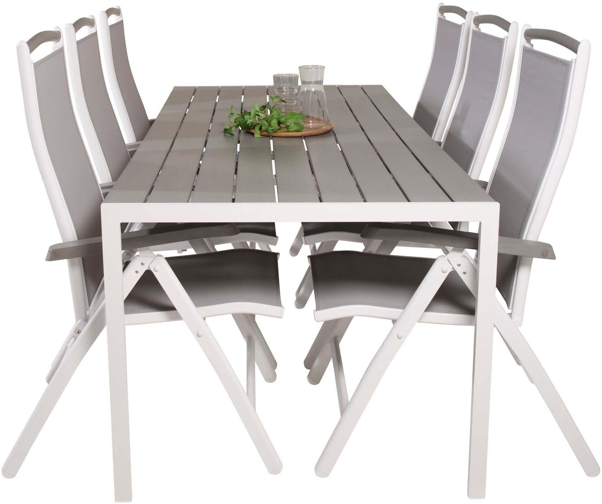 Elegantes Break Outdoor-Tischset für 6 Personen, perfekt für gesellige Abende im Freien. Hochwertige Materialien und modernes Design.