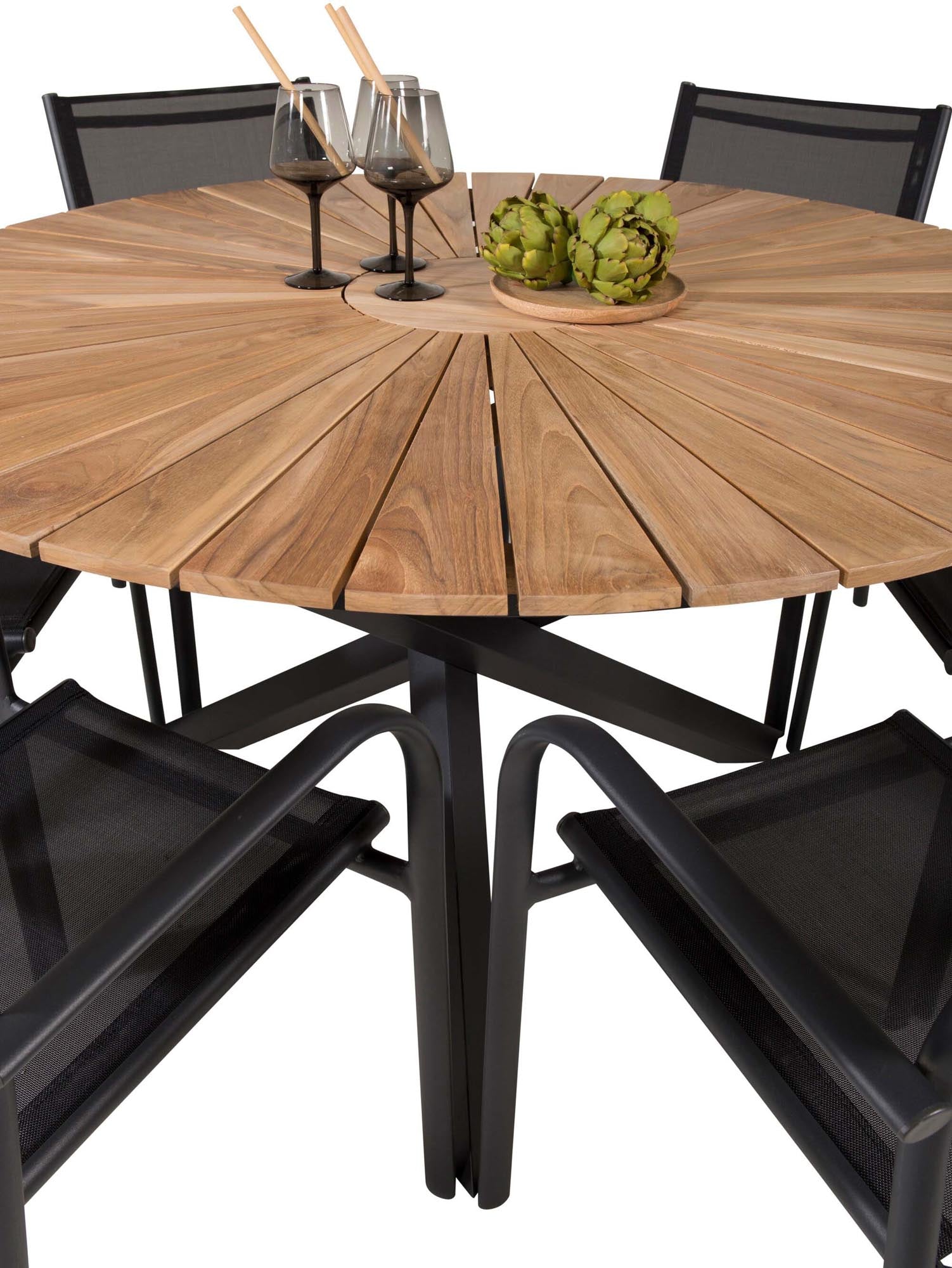 Mexiko Outdoor-Tischset + Santorini ⌀140cm/6St. in Schwarz präsentiert im Onlineshop von KAQTU Design AG. Gartentischset ist von Venture Home