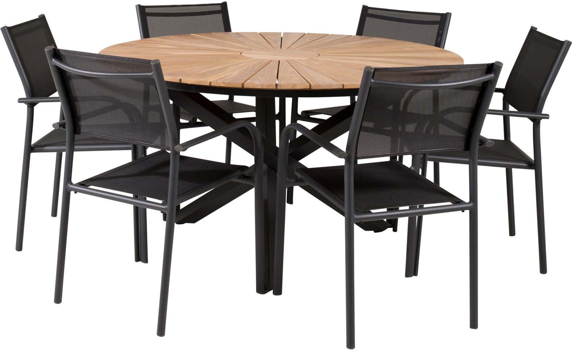 Mexiko Outdoor-Tischset + Santorini ⌀140cm/6St. in Schwarz präsentiert im Onlineshop von KAQTU Design AG. Gartentischset ist von Venture Home