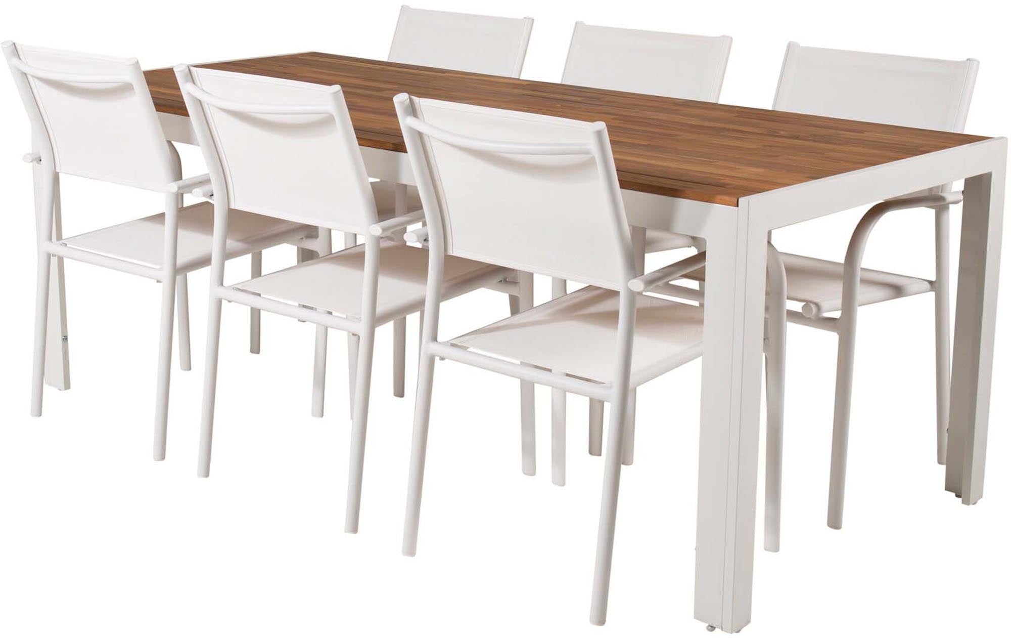 Bois Outdoor-Tischset + Santorini 200cm/6St. in Weiss präsentiert im Onlineshop von KAQTU Design AG. Gartentischset ist von Venture Home