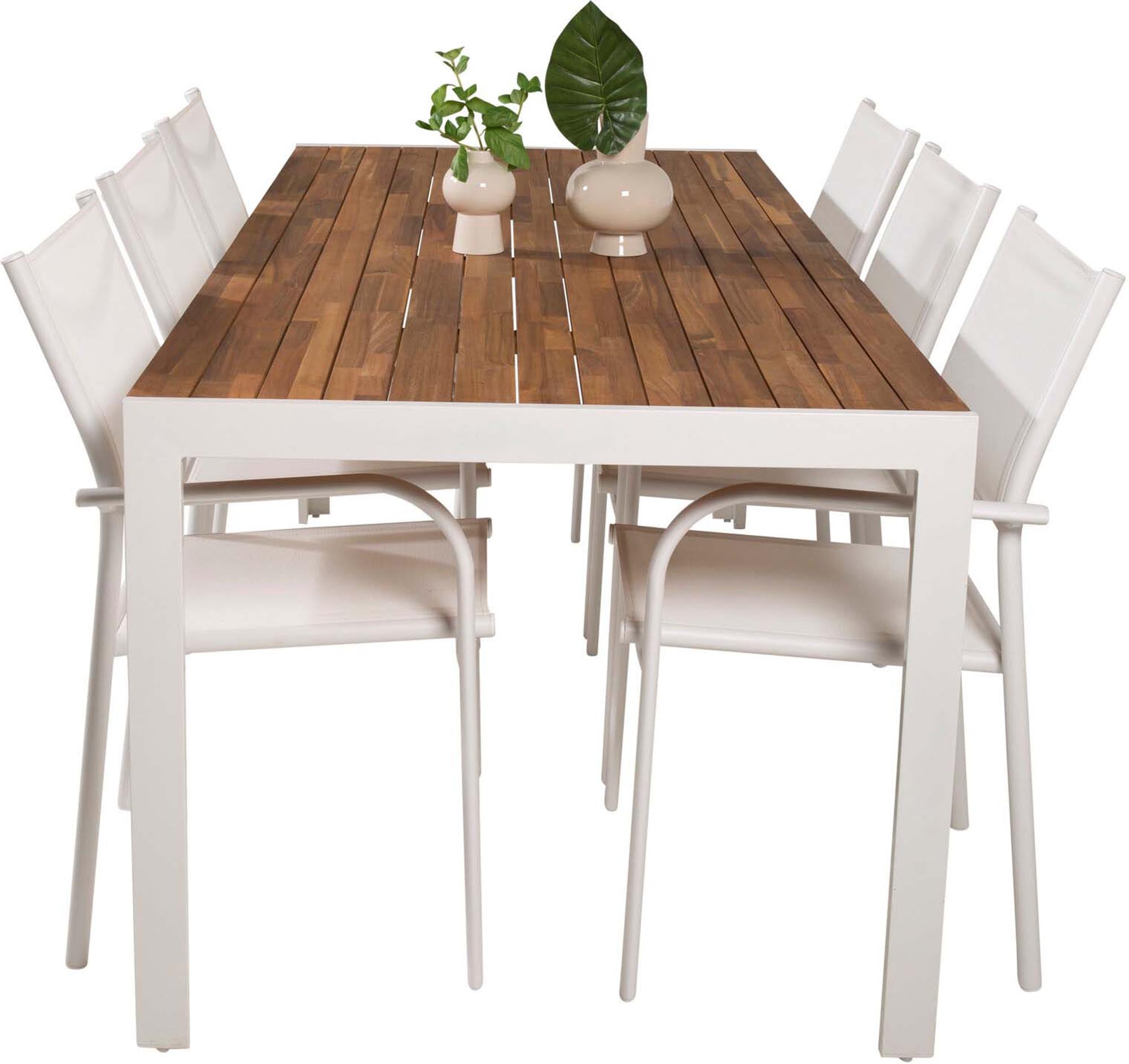 Bois Outdoor-Tischset + Santorini 200cm/6St. in Weiss präsentiert im Onlineshop von KAQTU Design AG. Gartentischset ist von Venture Home
