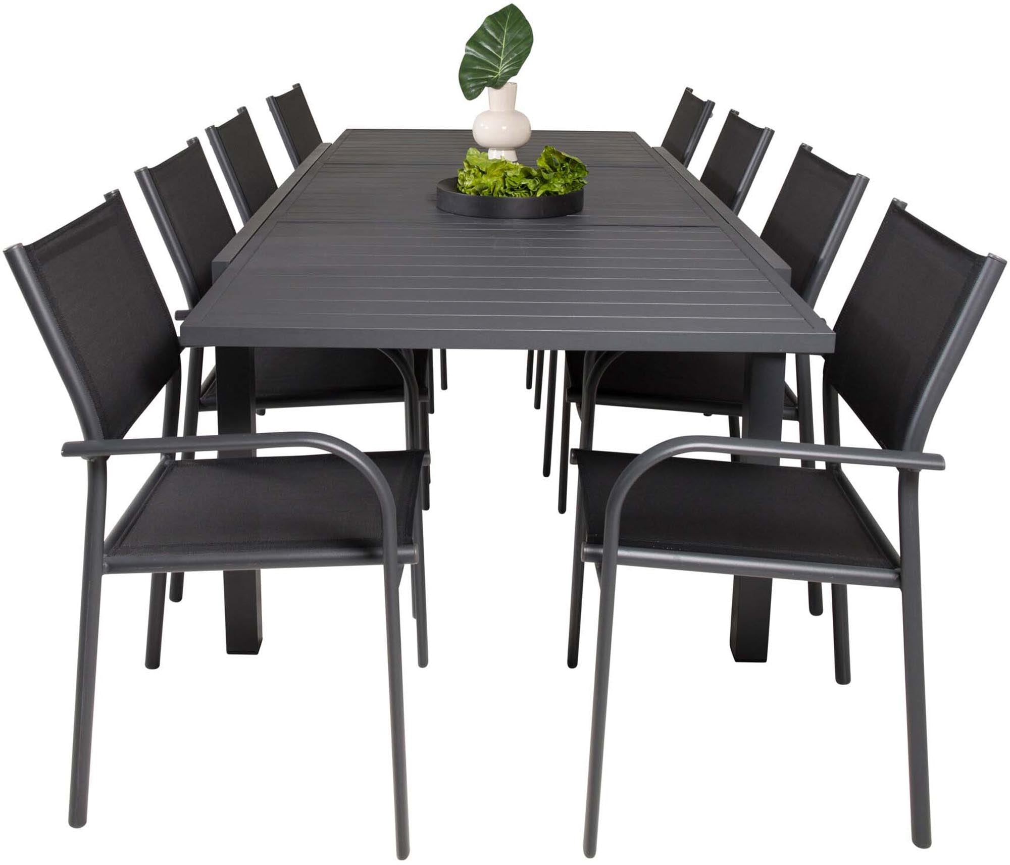 Marbella Outdoor-Tischset ausziehbar + Santorini 240cm/8St. in Schwarz präsentiert im Onlineshop von KAQTU Design AG. Gartentischset ist von Venture Home