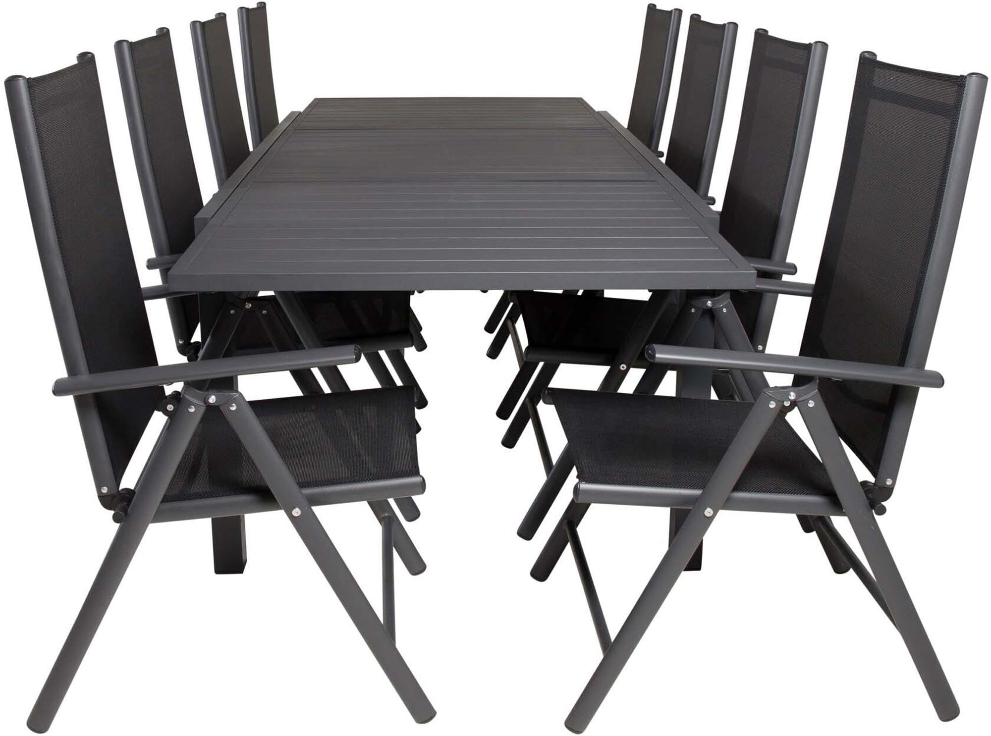Marbella Outdoor-Tischset ausziehbar + Break 240cm/8St. in Schwarz präsentiert im Onlineshop von KAQTU Design AG. Gartentischset ist von Venture Home