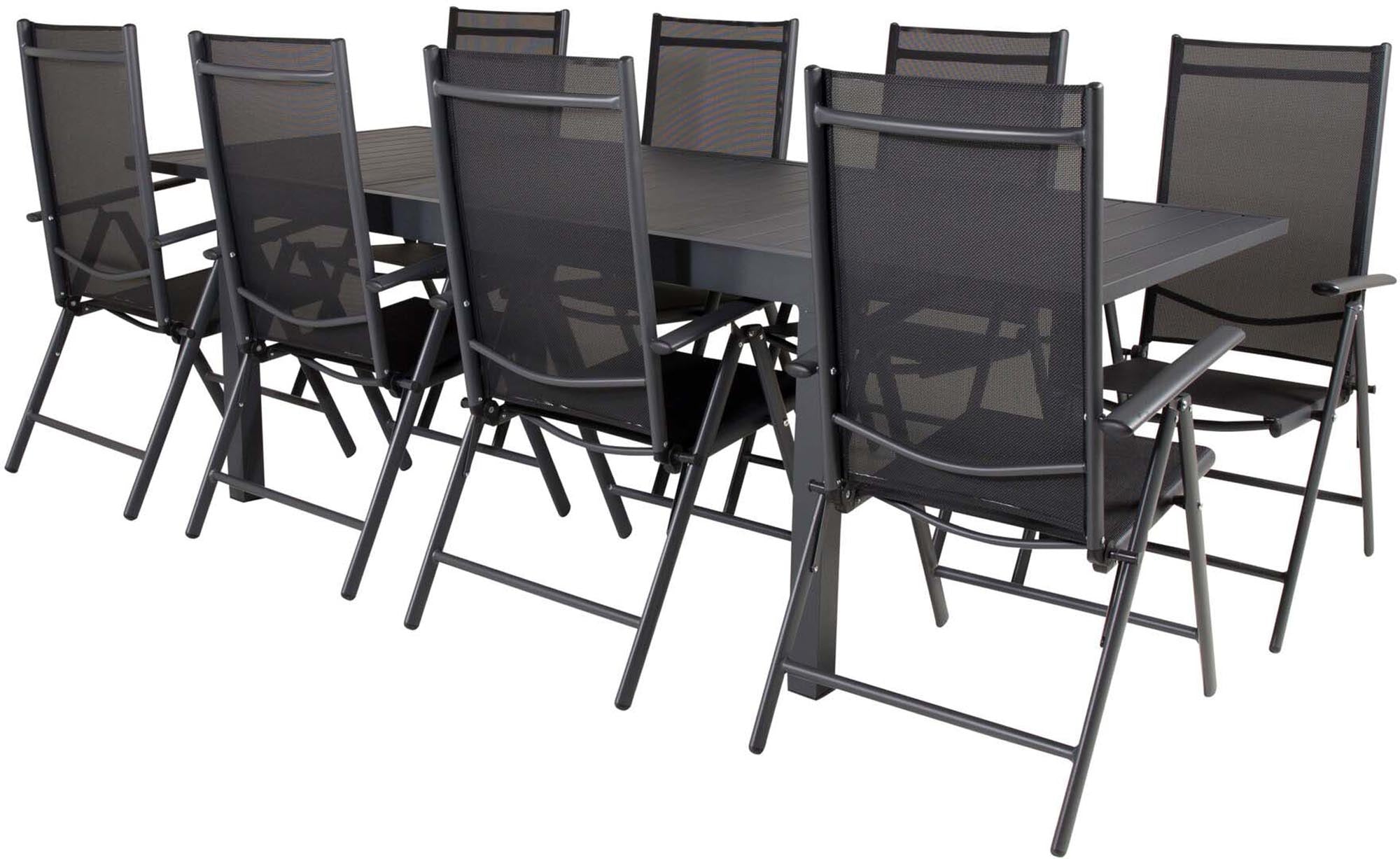 Marbella Outdoor-Tischset ausziehbar + Break 240cm/8St. in Schwarz präsentiert im Onlineshop von KAQTU Design AG. Gartentischset ist von Venture Home