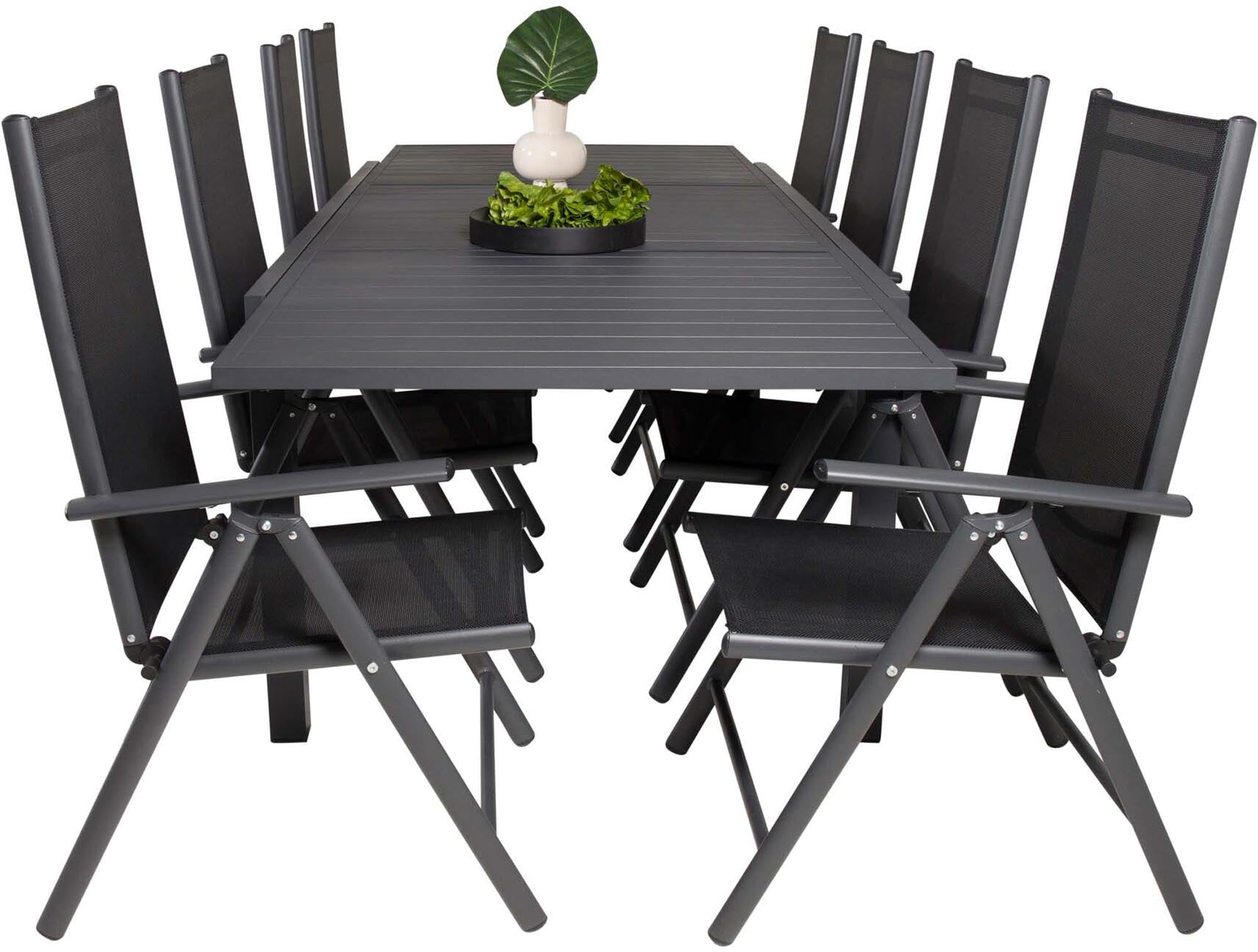 Marbella Outdoor-Tischset ausziehbar + Break 240cm/8St. in Schwarz präsentiert im Onlineshop von KAQTU Design AG. Gartentischset ist von Venture Home