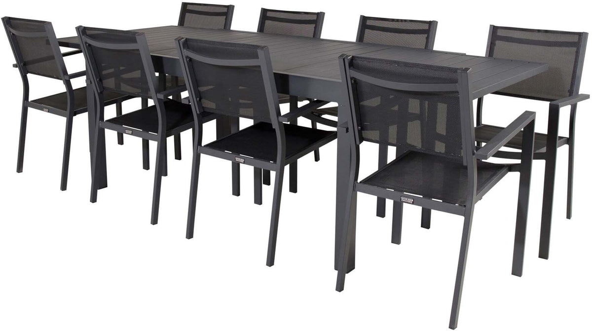 Marbella Outdoor-Tischset ausziehbar + Copacabana Stacking 240cm/8St. in Schwarz präsentiert im Onlineshop von KAQTU Design AG. Gartentischset ist von Venture Home