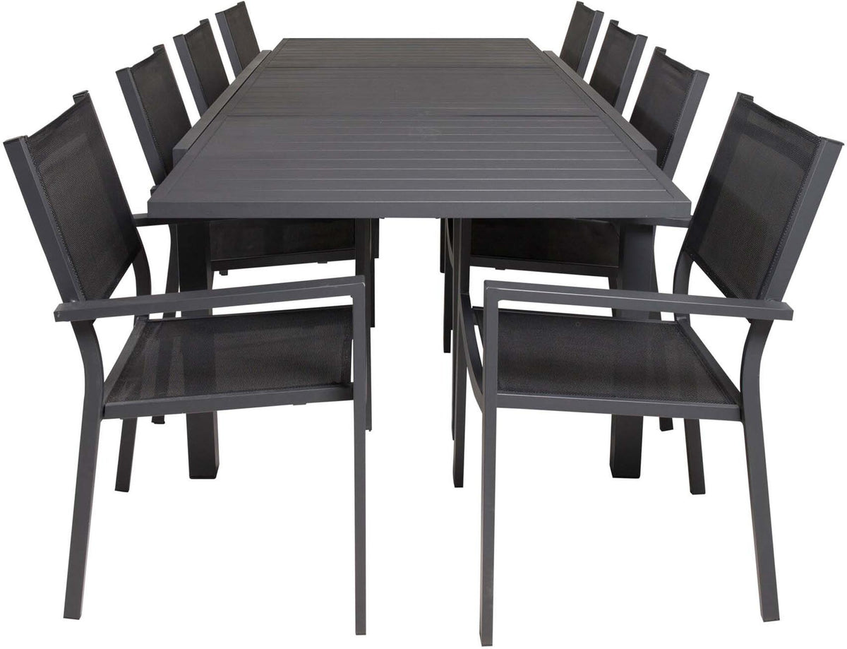 Marbella Outdoor-Tischset ausziehbar + Copacabana Stacking 240cm/8St. in Schwarz präsentiert im Onlineshop von KAQTU Design AG. Gartentischset ist von Venture Home