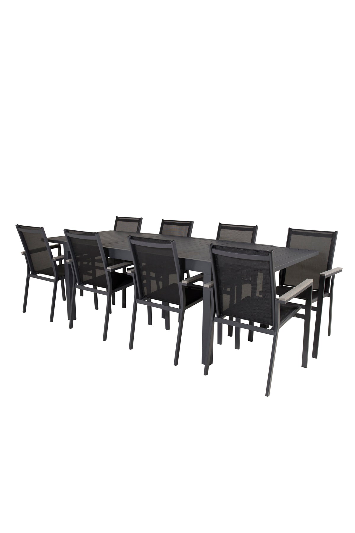 Marbella Gartentisch 160/240 + Parma Arm Stuhl (stapelbar) in Schwarzgrau präsentiert im Onlineshop von KAQTU Design AG. Gartentischset ist von Venture Home