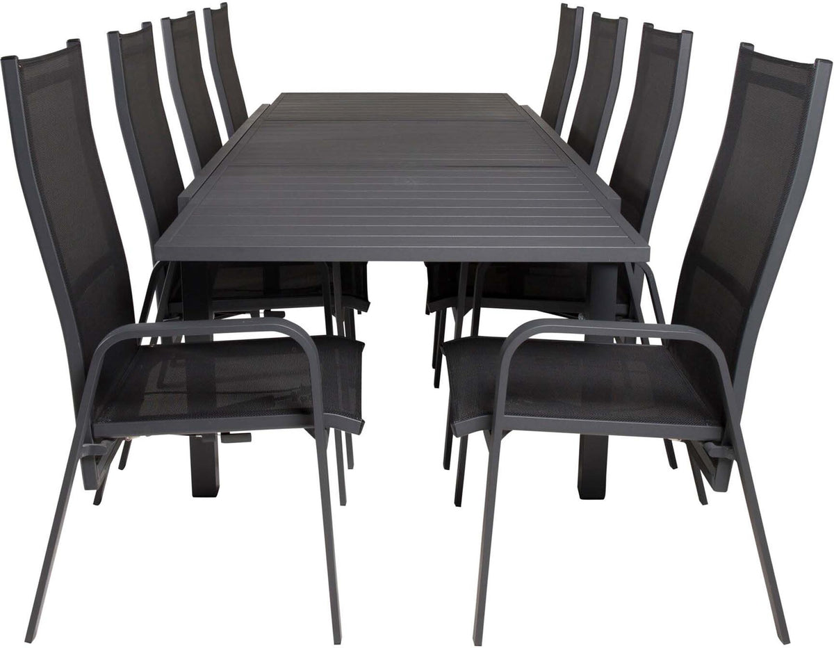 Marbella Outdoor-Tischset ausziehbar + Copacabana Recliner 240cm/8St. in Schwarz präsentiert im Onlineshop von KAQTU Design AG. Gartentischset ist von Venture Home