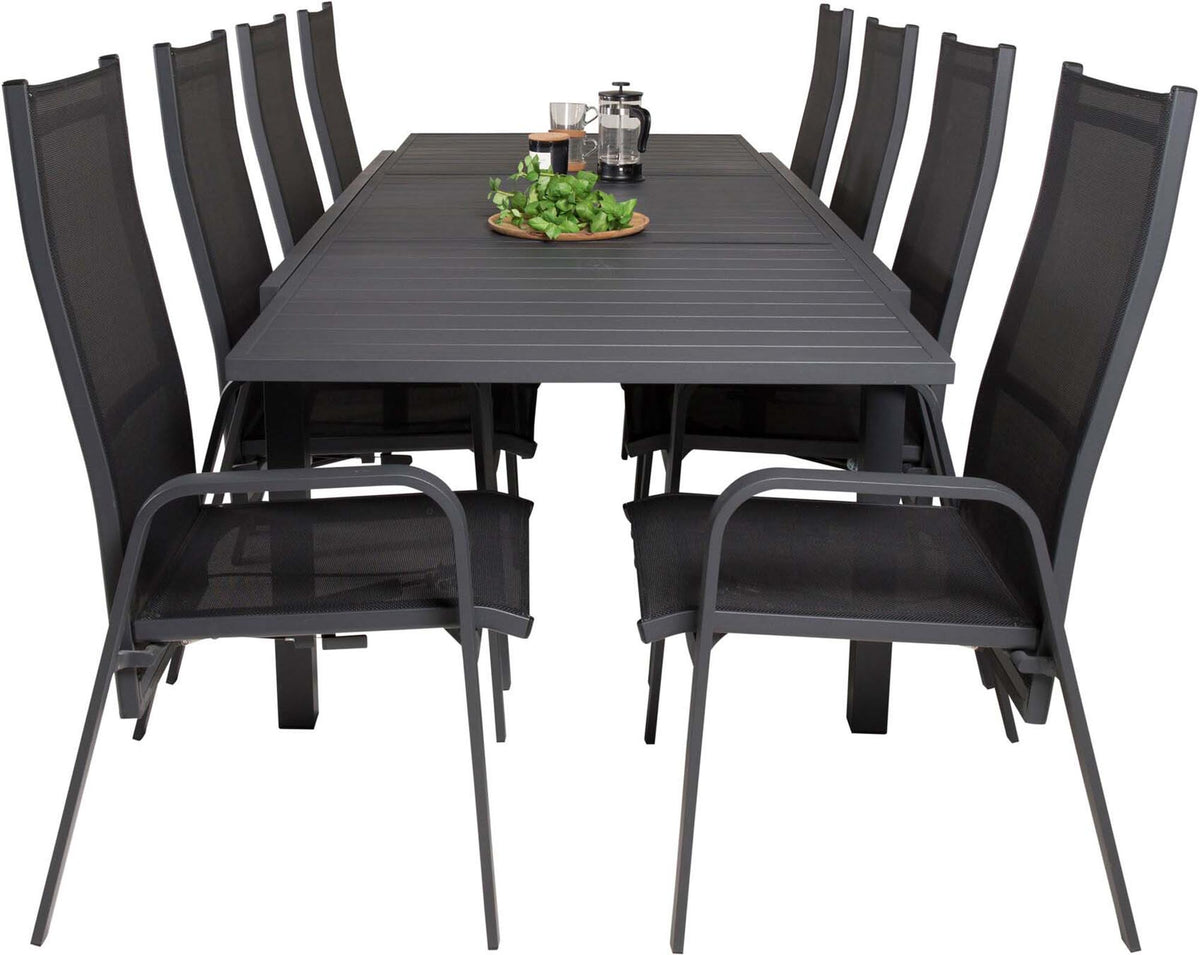 Marbella Outdoor-Tischset ausziehbar + Copacabana Recliner 240cm/8St. in Schwarz präsentiert im Onlineshop von KAQTU Design AG. Gartentischset ist von Venture Home