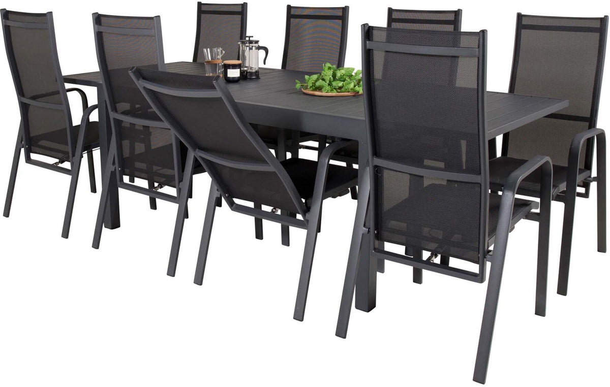 Marbella Outdoor-Tischset ausziehbar + Copacabana Recliner 240cm/8St. in Schwarz präsentiert im Onlineshop von KAQTU Design AG. Gartentischset ist von Venture Home