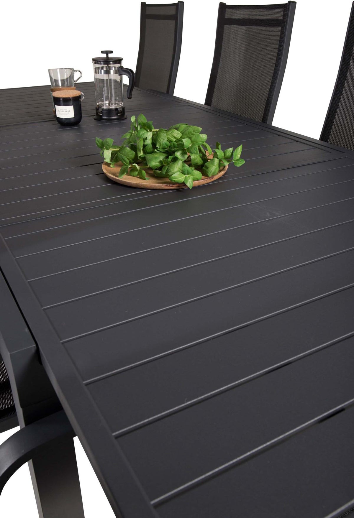 Marbella Outdoor-Tischset ausziehbar + Copacabana Recliner 240cm/8St. in Schwarz präsentiert im Onlineshop von KAQTU Design AG. Gartentischset ist von Venture Home