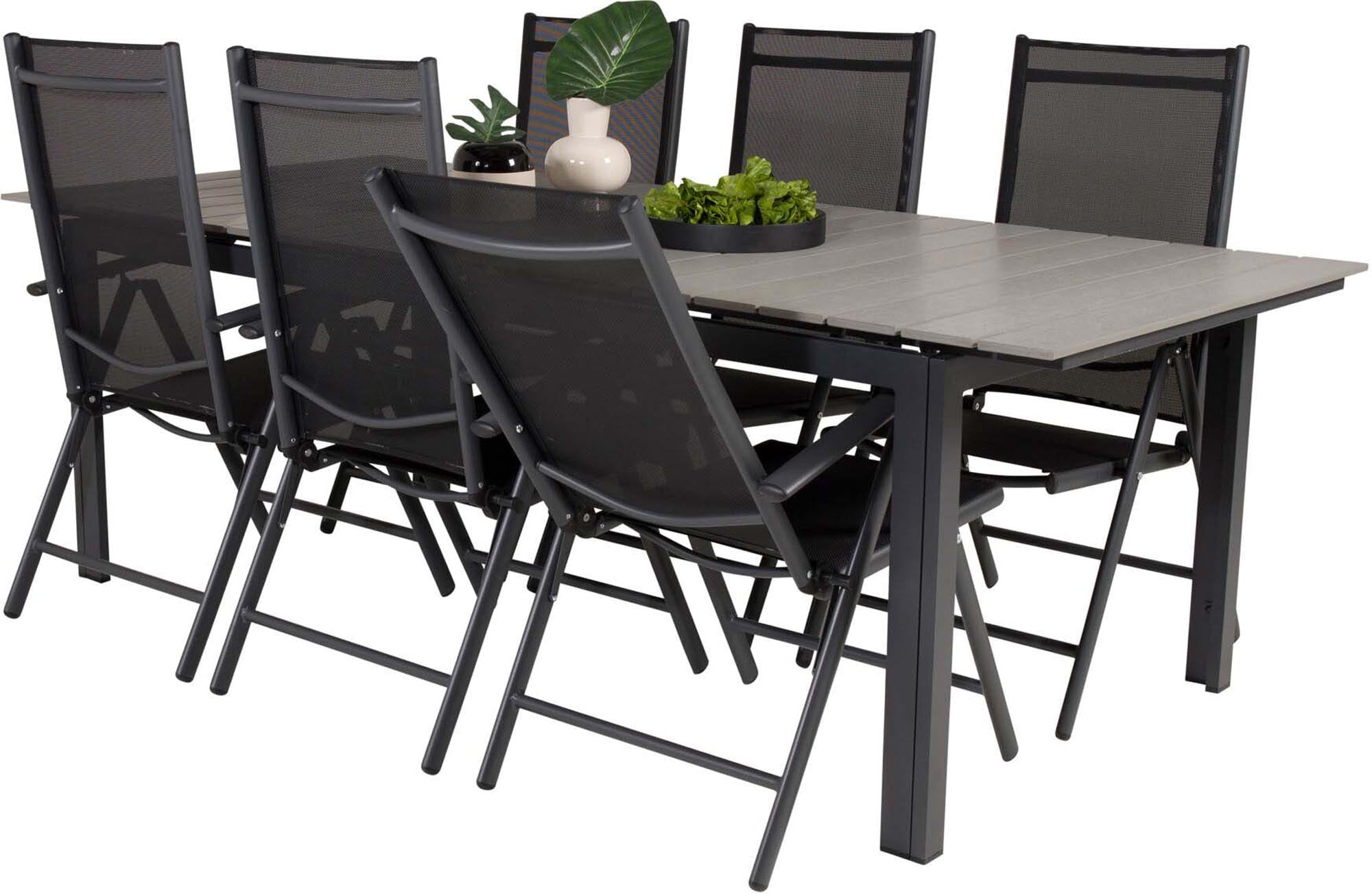 Levels Outdoor-Tischset + Break 224cm/6St. in Schwarz präsentiert im Onlineshop von KAQTU Design AG. Gartentischset ist von Venture Home