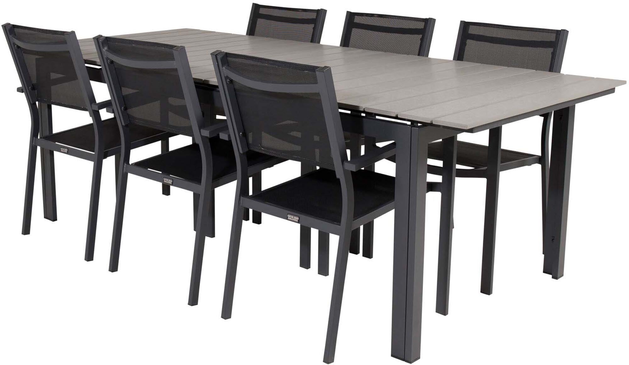 Stilvolles Outdoor-Tischset: Langlebiger Tisch & Copacabana-Stühle für unvergessliche Sommerabende im Garten.