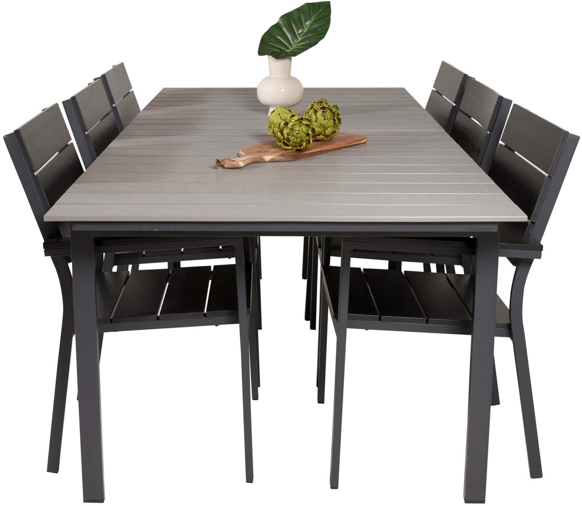 Grosszügiges 224cm Tischset für 6, ideal für gesellige Gartenfeste.