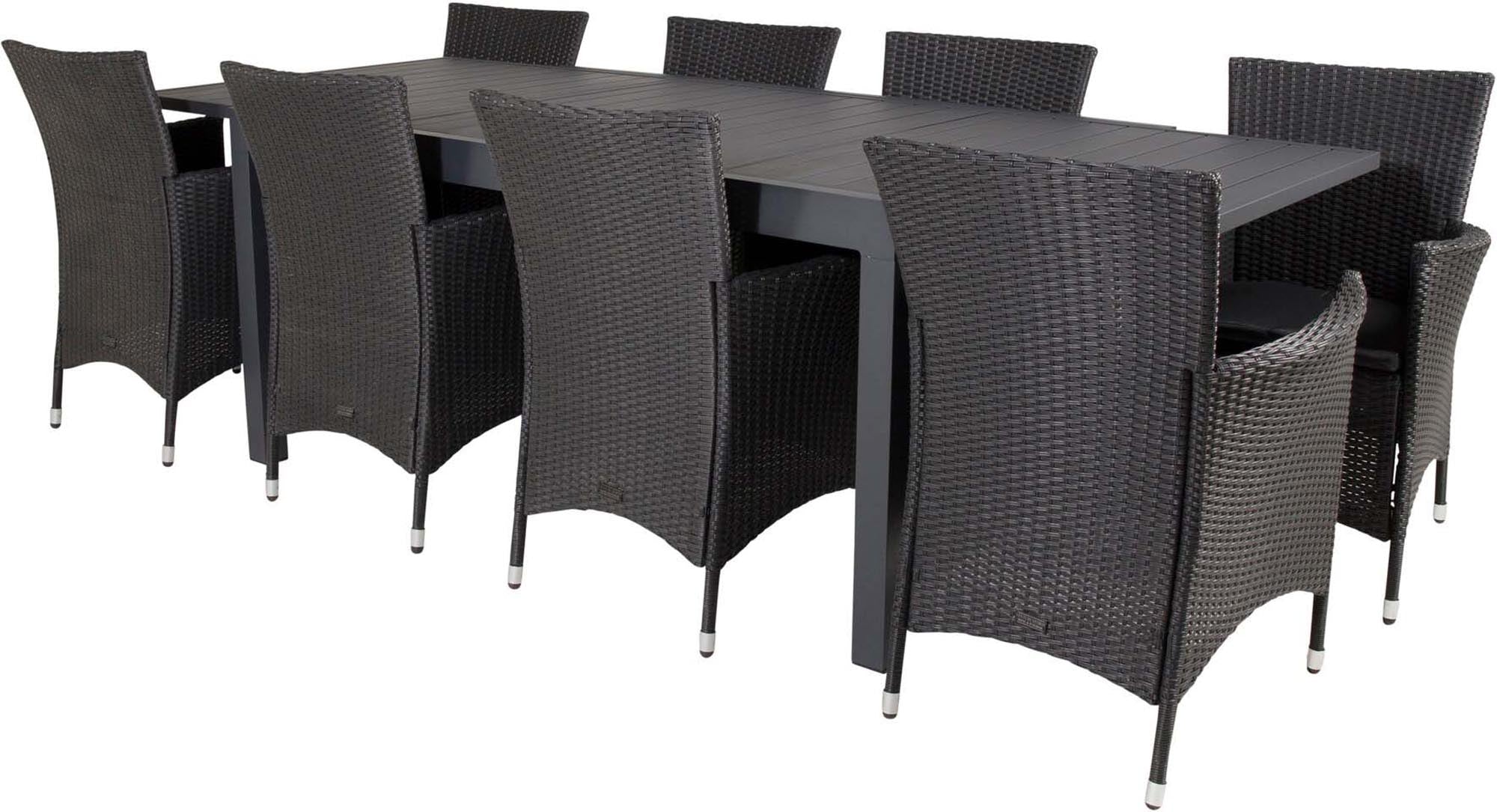 Marbella Outdoor-Tischset ausziehbar + Knick 240cm/8St. in Schwarz präsentiert im Onlineshop von KAQTU Design AG. Gartentischset ist von Venture Home