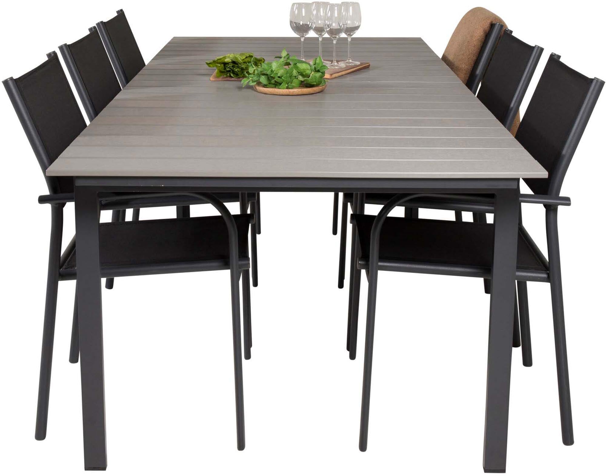 Levels Outdoor-Tischset + Santorini 224cm/6St. in Schwarz präsentiert im Onlineshop von KAQTU Design AG. Gartentischset ist von Venture Home