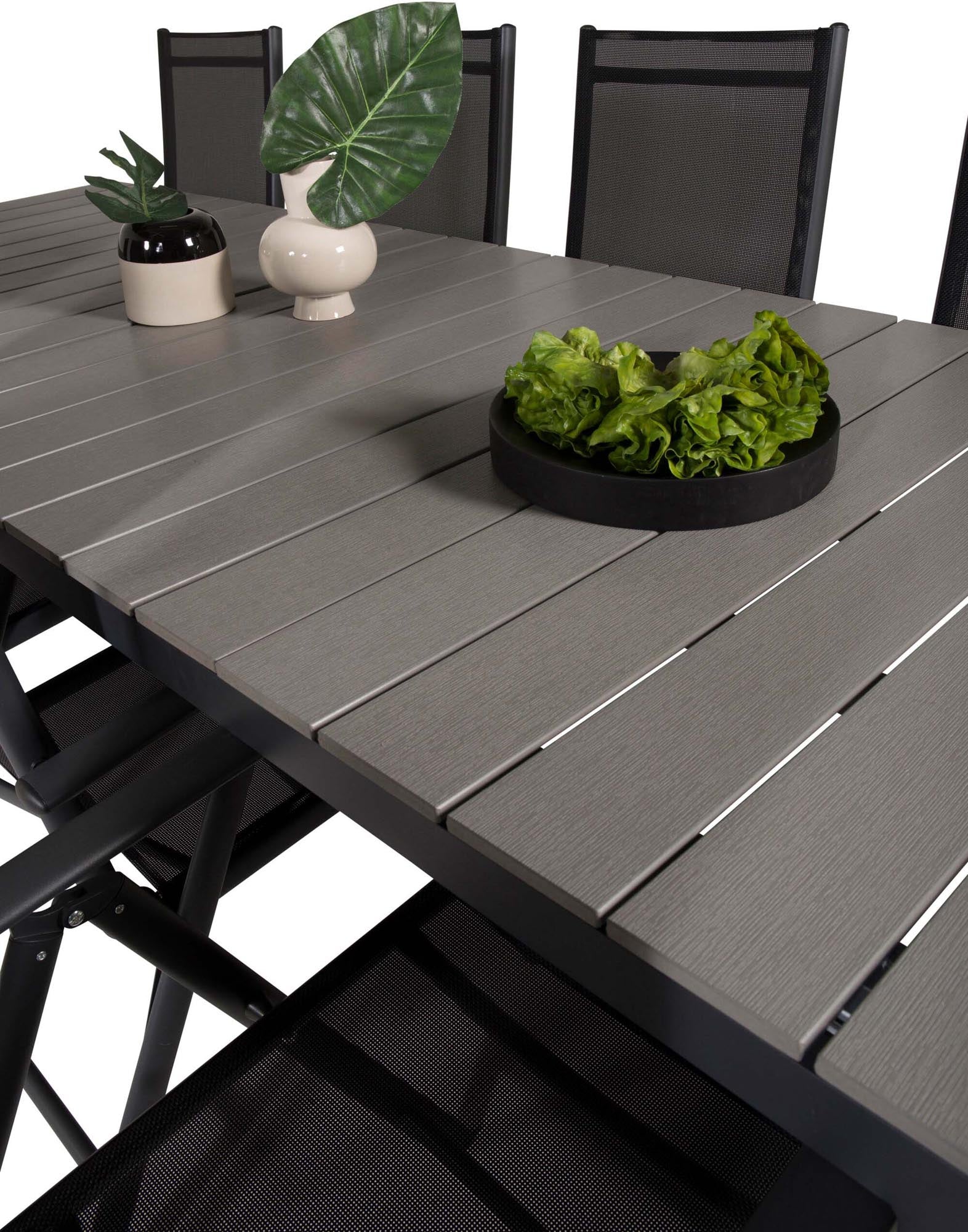 Levels Outdoor-Tischset + Break 224cm/8St. in Schwarz präsentiert im Onlineshop von KAQTU Design AG. Gartentischset ist von Venture Home