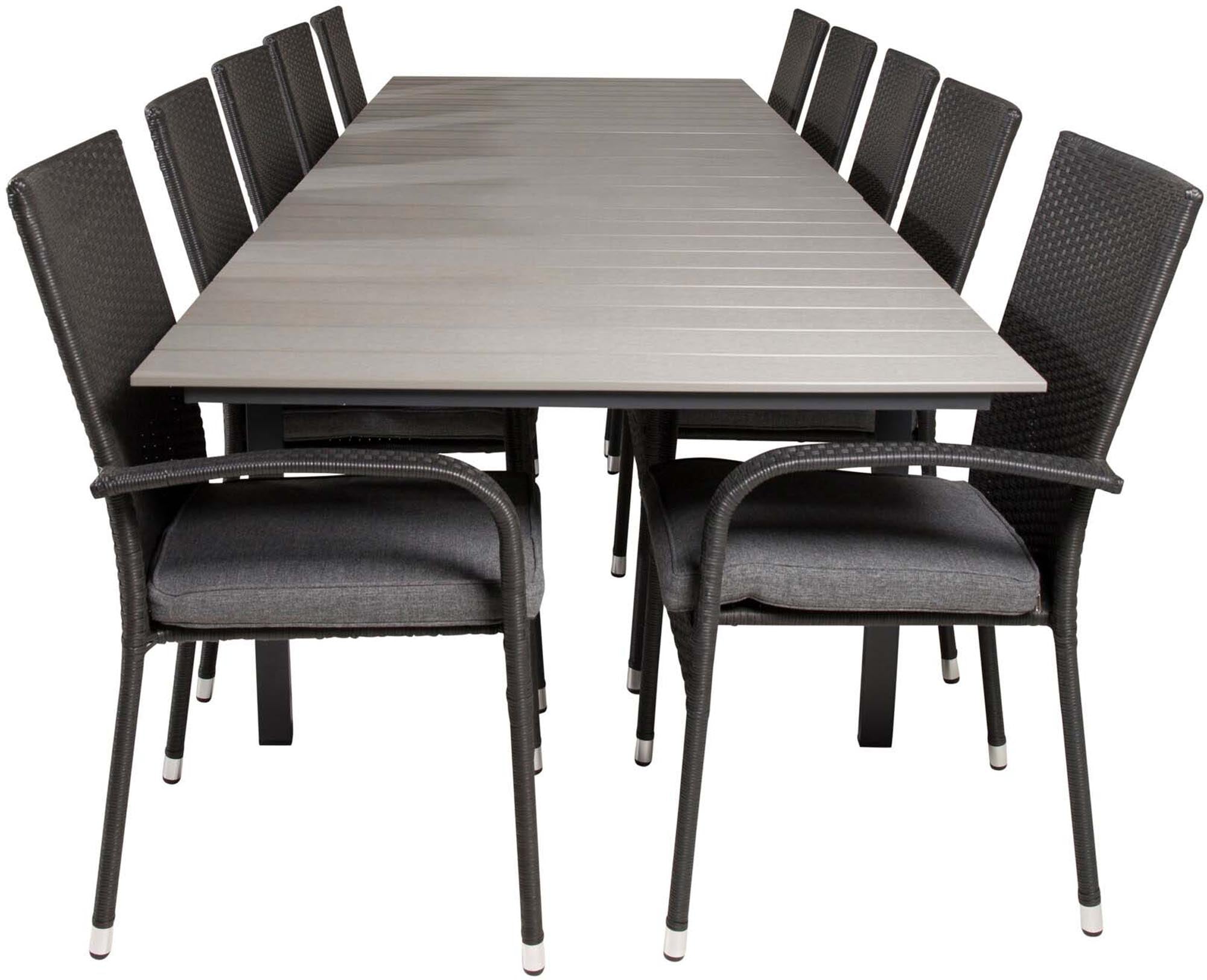 Stilvolles, wetterbeständiges Outdoor-Tischset für 8 Personen, ideal für gesellige Sommerabende im Garten.