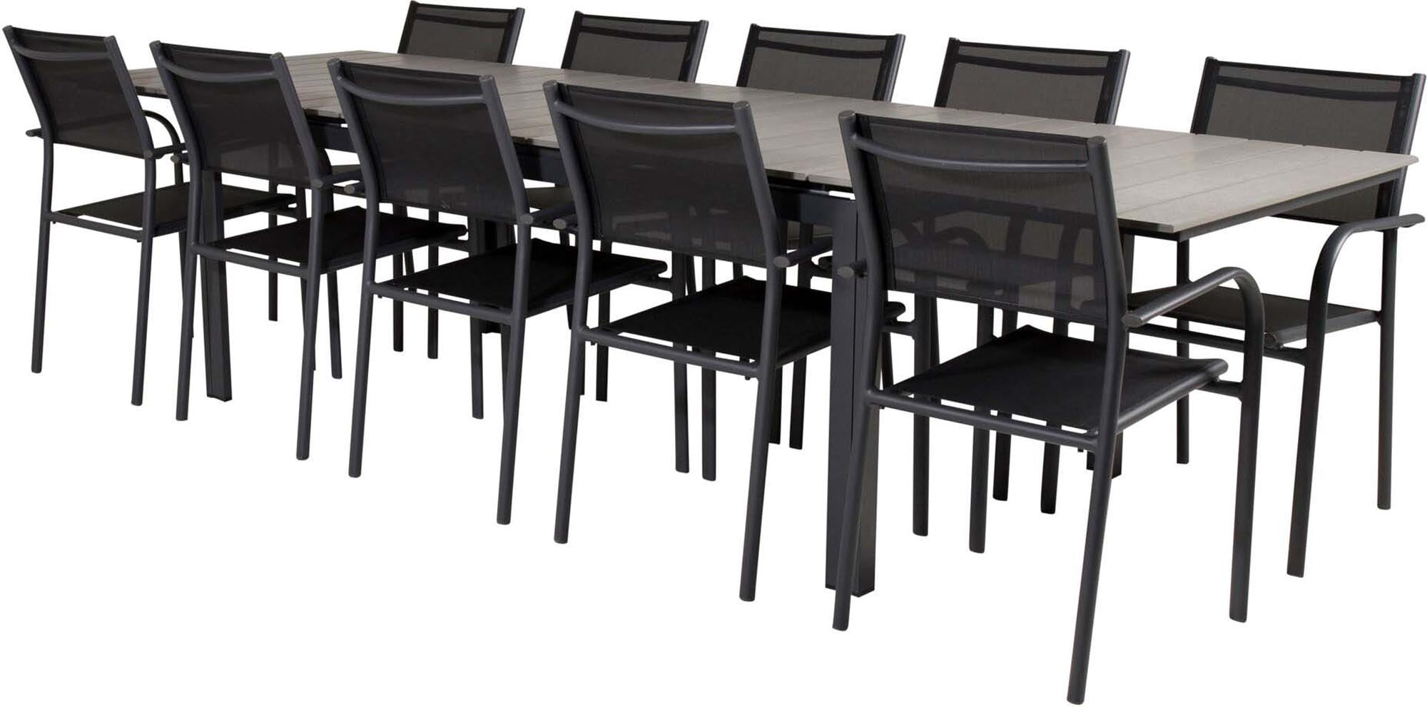 Levels Outdoor-Tischset + Santorini 224cm/8St. in Schwarz präsentiert im Onlineshop von KAQTU Design AG. Gartentischset ist von Venture Home