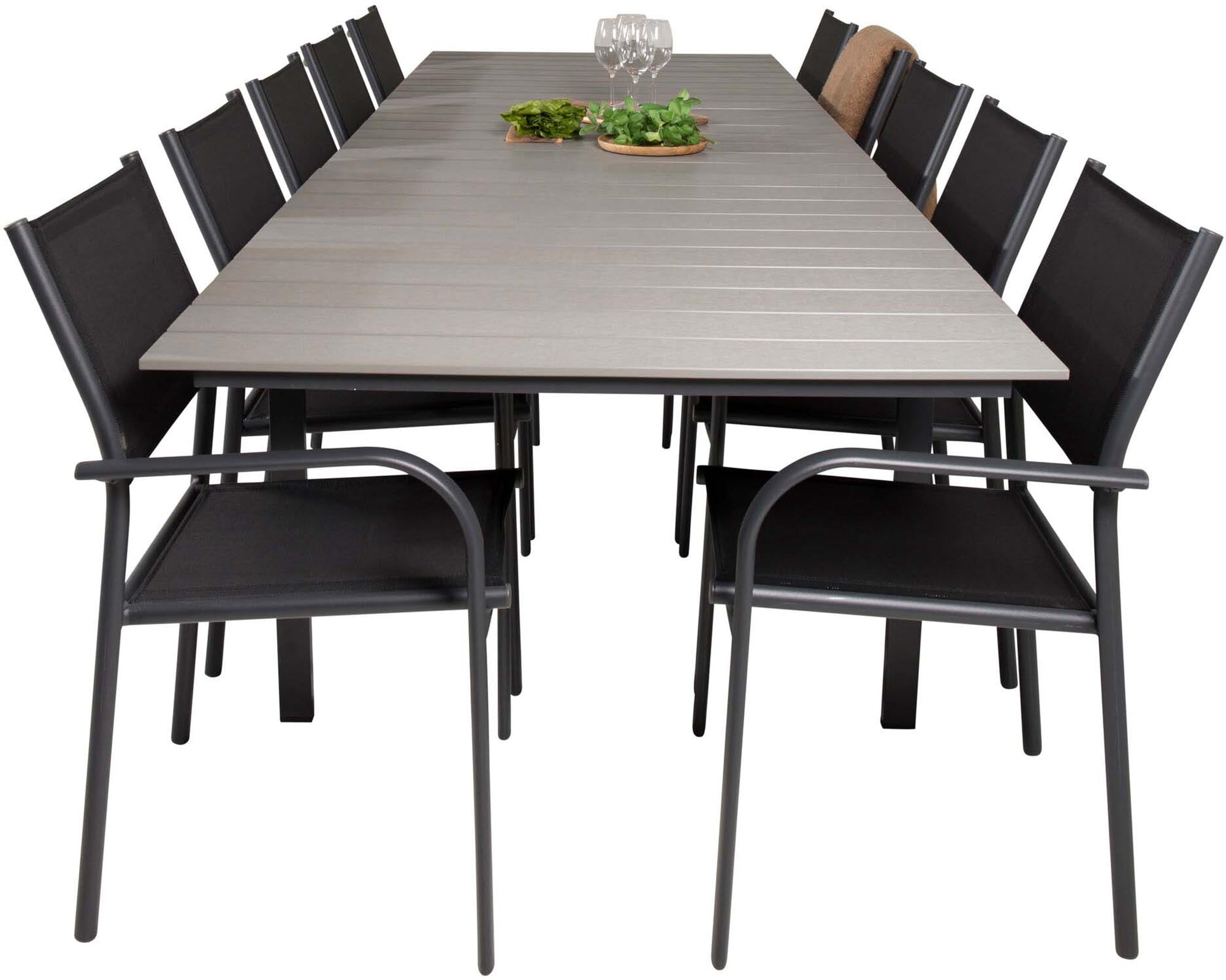Levels Outdoor-Tischset + Santorini 224cm/8St. in Schwarz präsentiert im Onlineshop von KAQTU Design AG. Gartentischset ist von Venture Home
