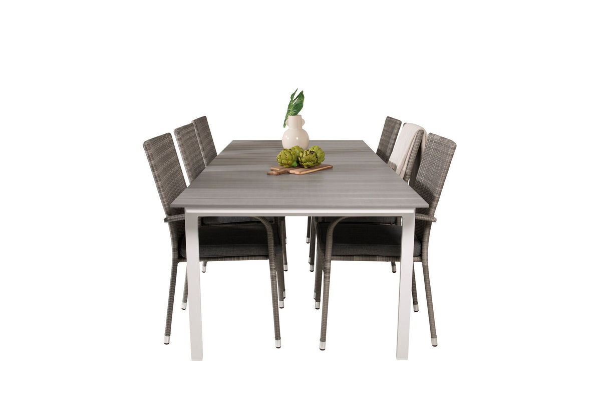 Levels Outdoor-Tischset + Anna 224cm/6St. in Grau präsentiert im Onlineshop von KAQTU Design AG. Gartentischset ist von Venture Home