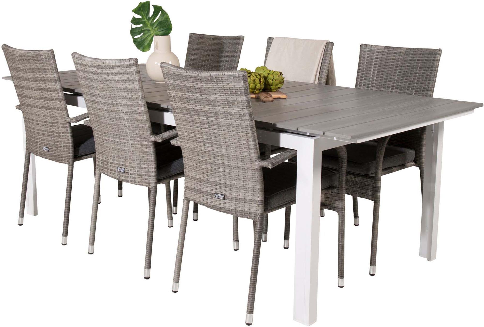 Levels Outdoor-Tischset + Anna 224cm/6St. in Grau präsentiert im Onlineshop von KAQTU Design AG. Gartentischset ist von Venture Home