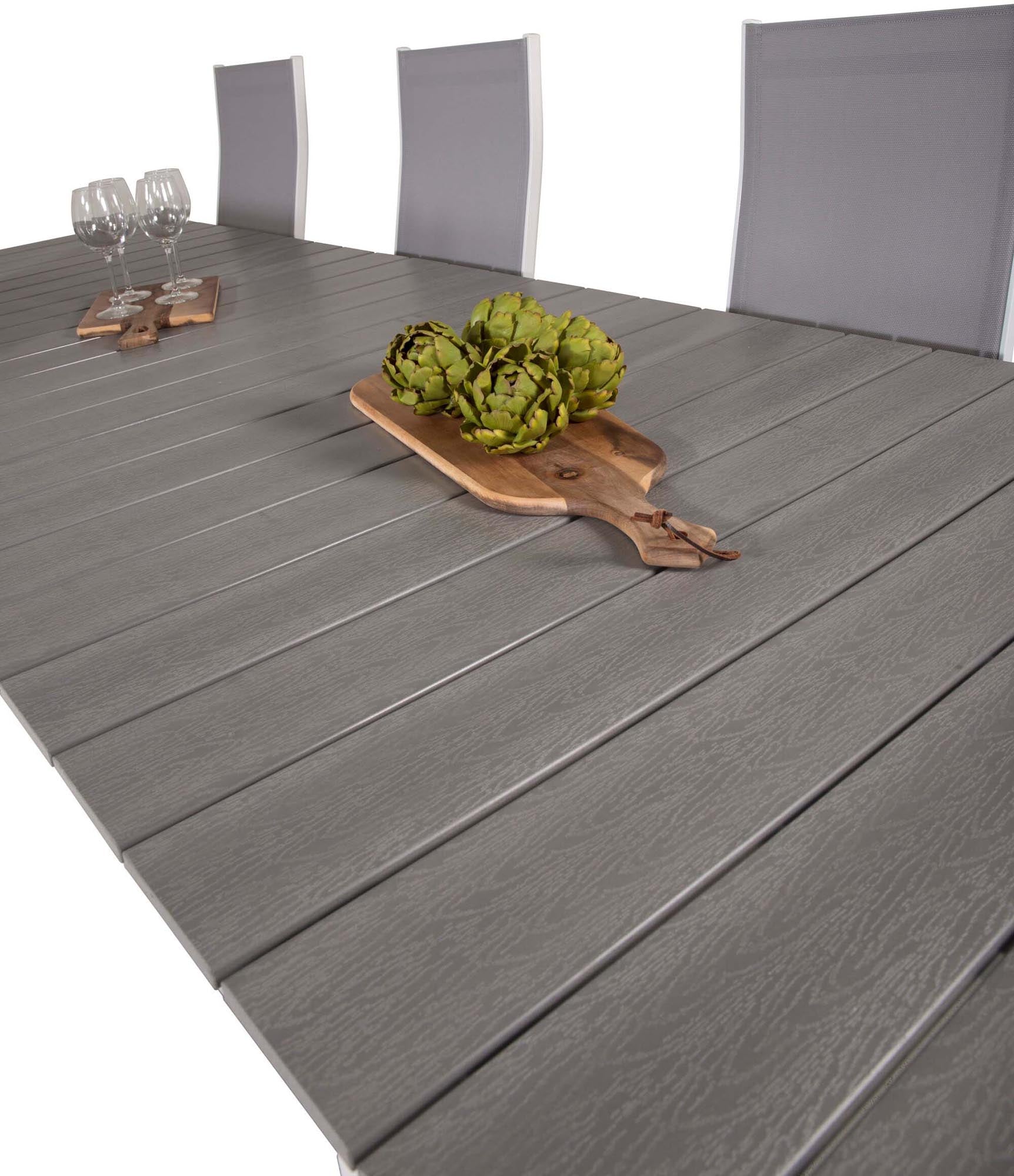 Stilvolles Outdoor-Tischset für 8 Personen, ideal für gesellige Abende im Freien. Robust und pflegeleicht für unvergessliche Momente.