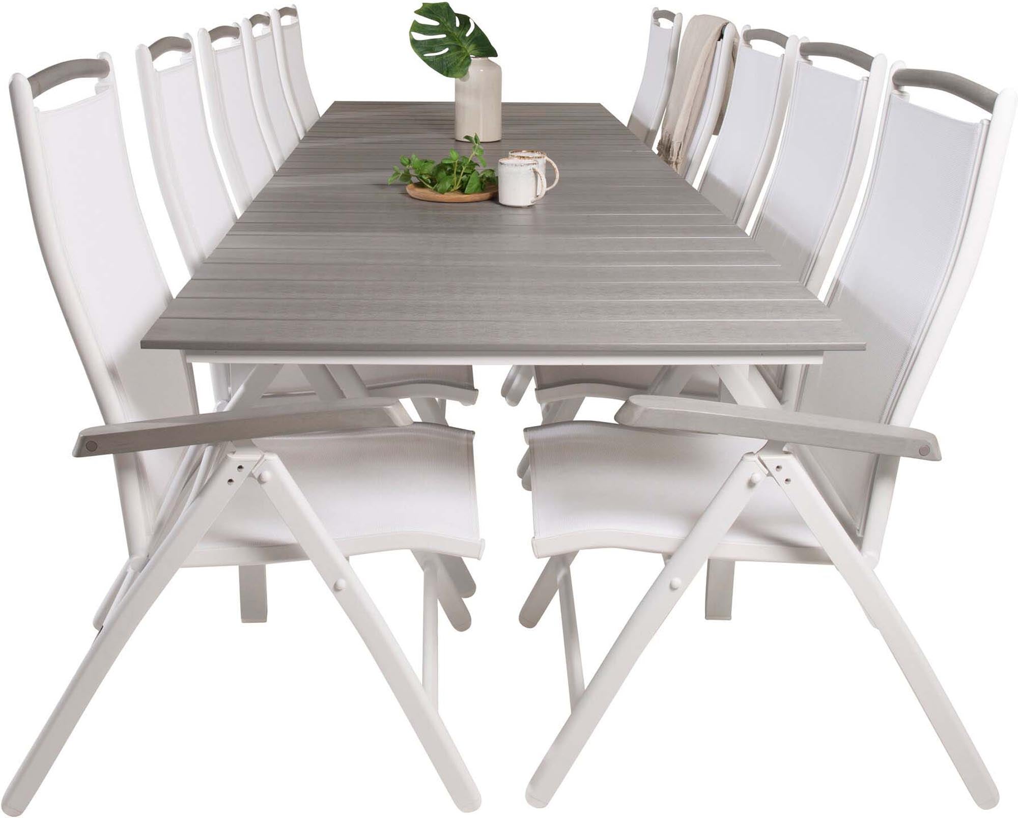 Levels Outdoor-Tischset + Albany 229cm/8St. in Weiss präsentiert im Onlineshop von KAQTU Design AG. Gartentischset ist von Venture Home