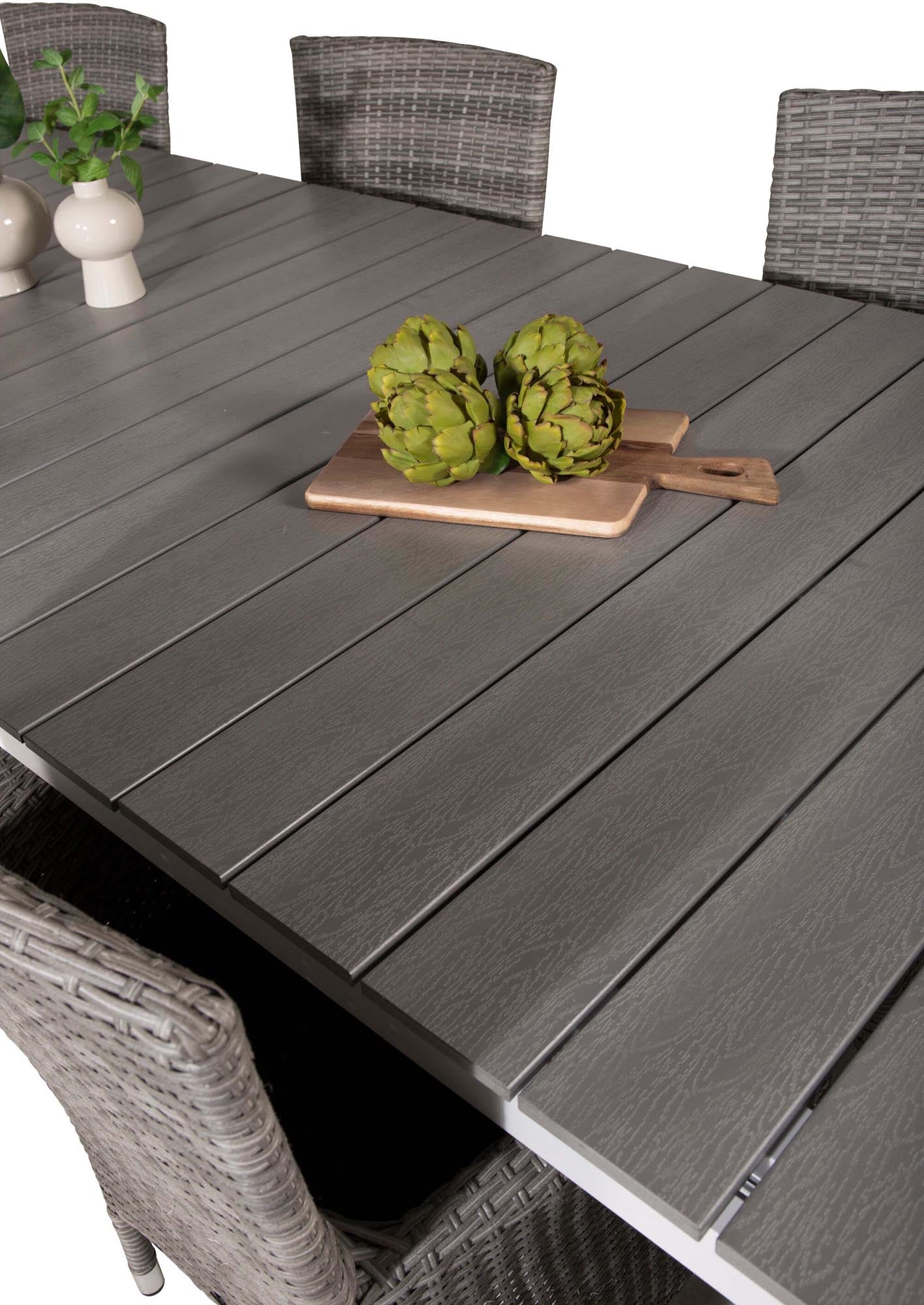 Stilvolles Outdoor-Tischset (229cm) mit 8 Malin Stühlen, wetterfest, UV-beständig, für gesellige Abende im Freien.