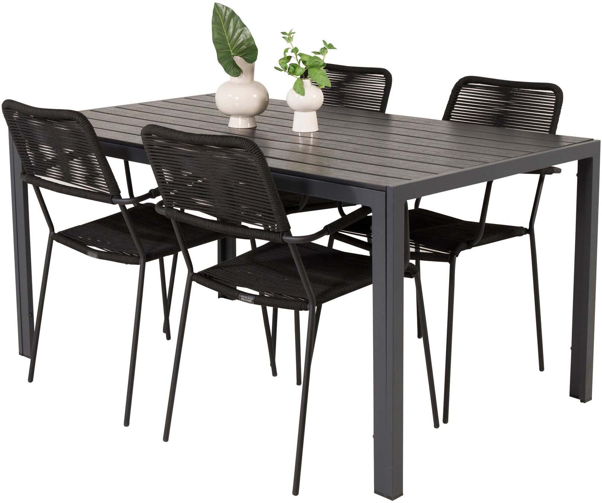 Break Outdoor-Tischset + Lindos Arm 150cm/4St. in Schwarz präsentiert im Onlineshop von KAQTU Design AG. Gartentischset ist von Venture Home