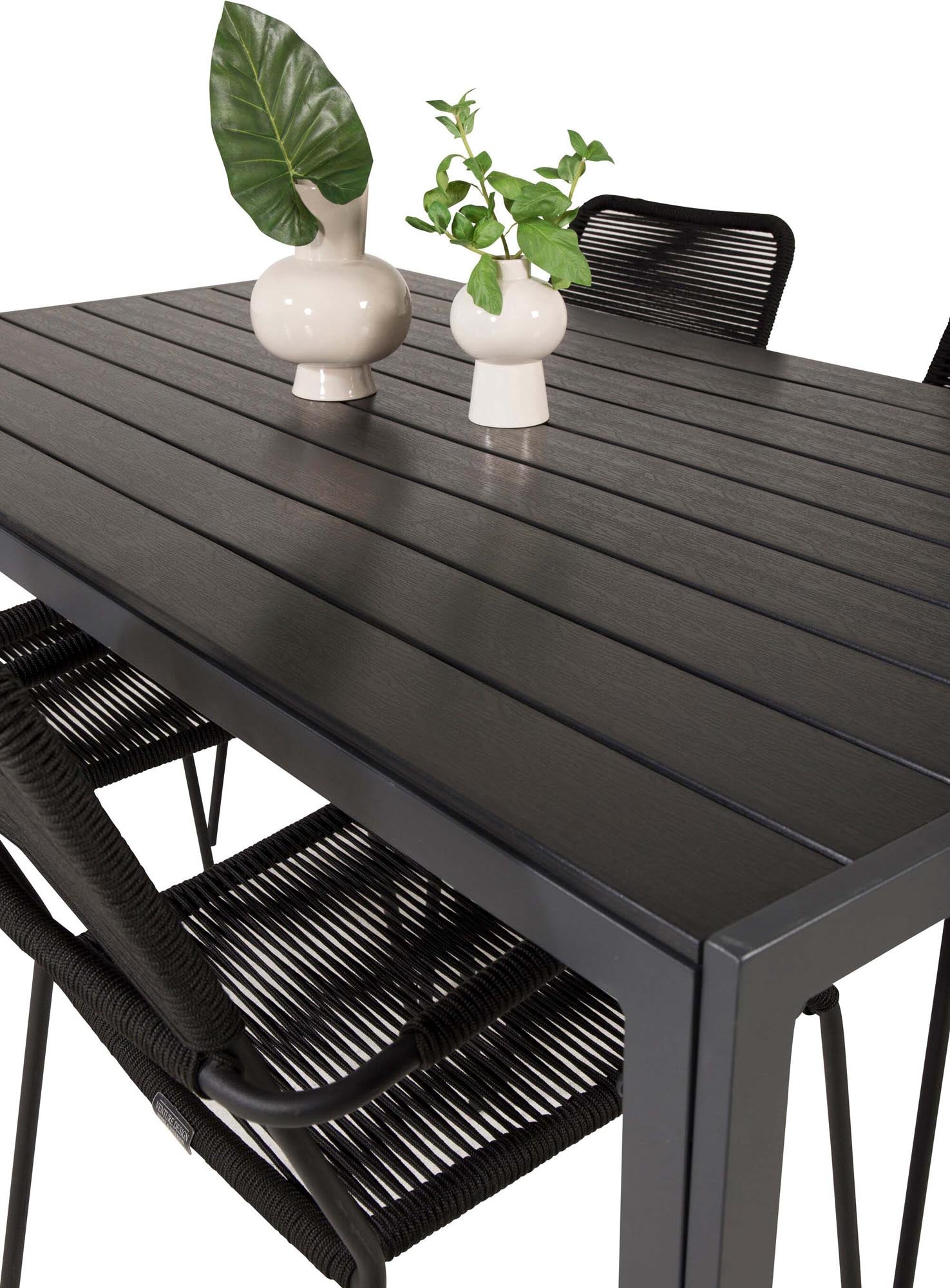 Break Outdoor-Tischset + Lindos Arm 150cm/4St. in Schwarz präsentiert im Onlineshop von KAQTU Design AG. Gartentischset ist von Venture Home