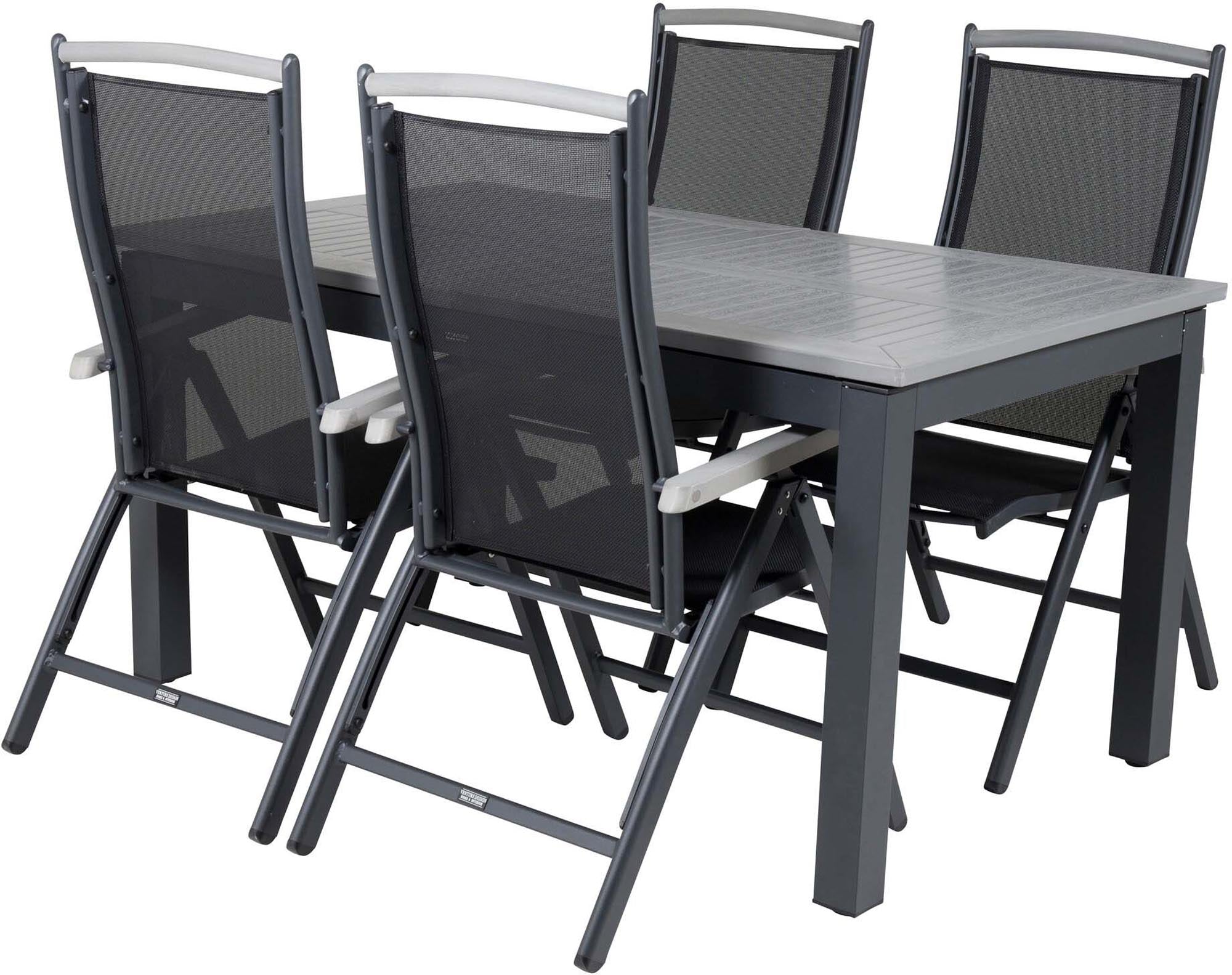 Albany Outdoor-Gartentischset ausziehbar 160cm/4St. in Schwarz präsentiert im Onlineshop von KAQTU Design AG. Gartentischset ist von Venture Home