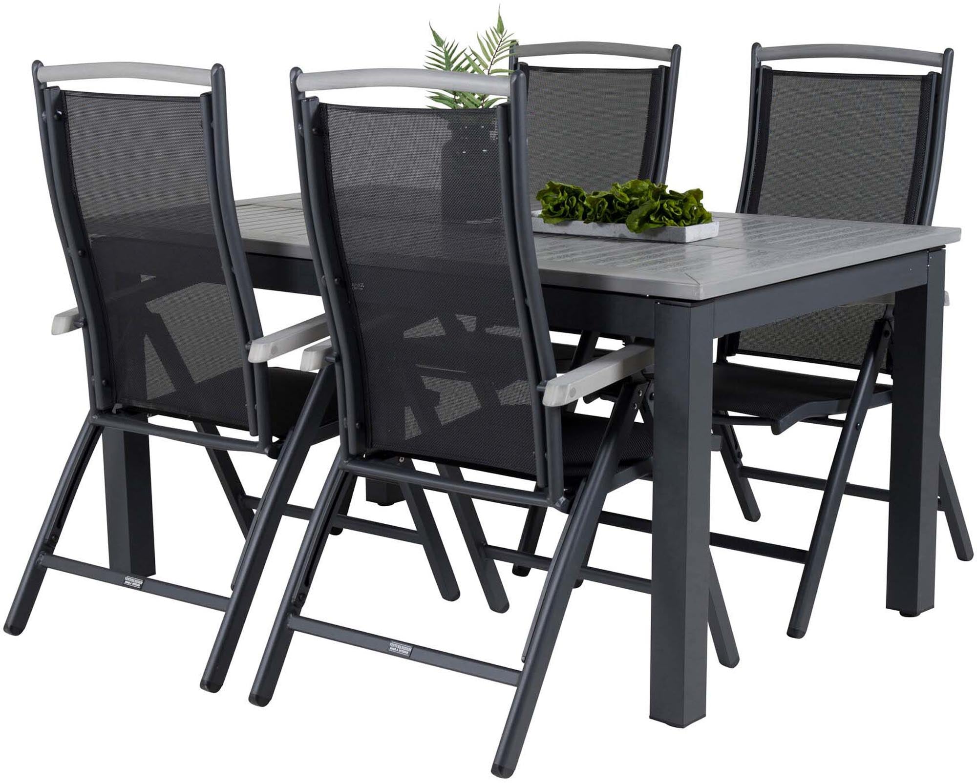 Albany Outdoor-Gartentischset ausziehbar 160cm/4St. in Schwarz präsentiert im Onlineshop von KAQTU Design AG. Gartentischset ist von Venture Home