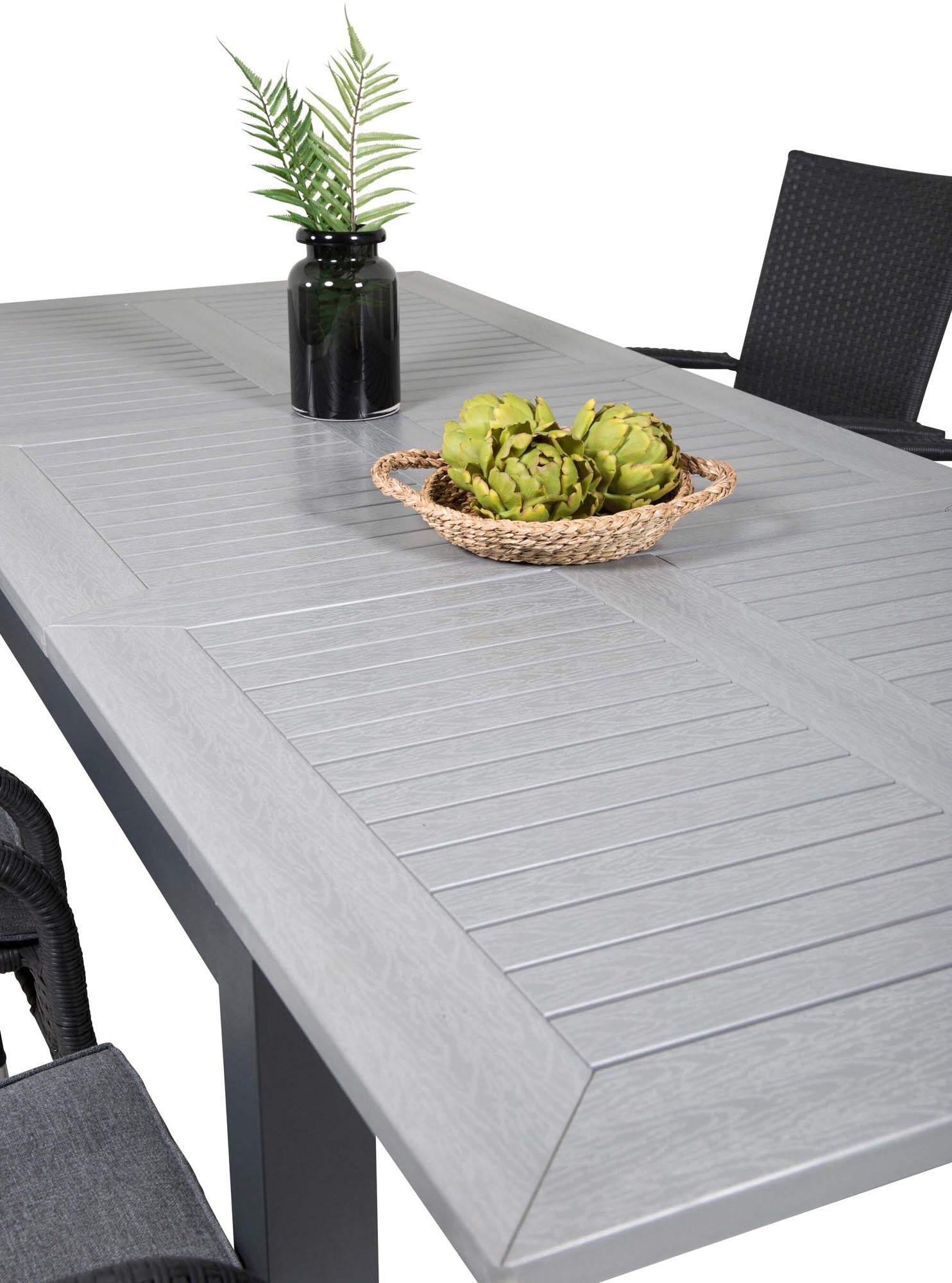 Albany Outdoor-Gartentischset ausziehbar + Anna 160cm/6St. in Schwarz präsentiert im Onlineshop von KAQTU Design AG. Gartentischset ist von Venture Home