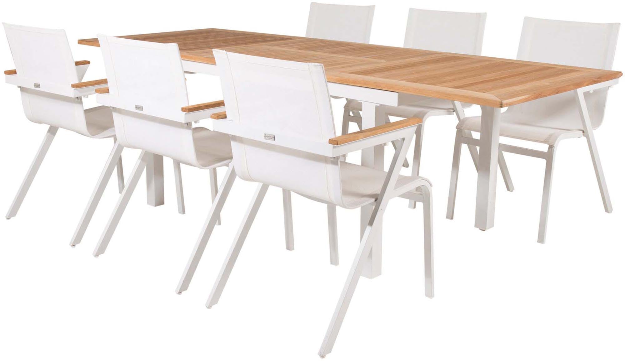 Panama Outdoor-Tischset + Mexico 160cm/6St. in Weiss präsentiert im Onlineshop von KAQTU Design AG. Gartentischset ist von Venture Home