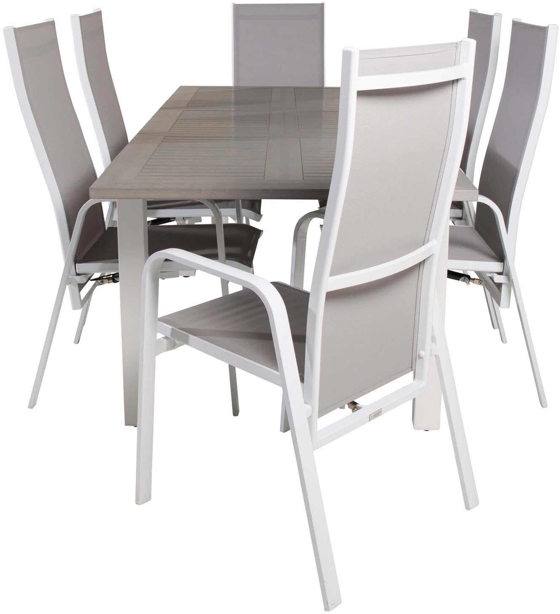 Albany Outdoor-Gartentischset ausziehbar + Copacabana 152cm/6St. in Grau weiss präsentiert im Onlineshop von KAQTU Design AG. Gartentischset ist von Venture Home