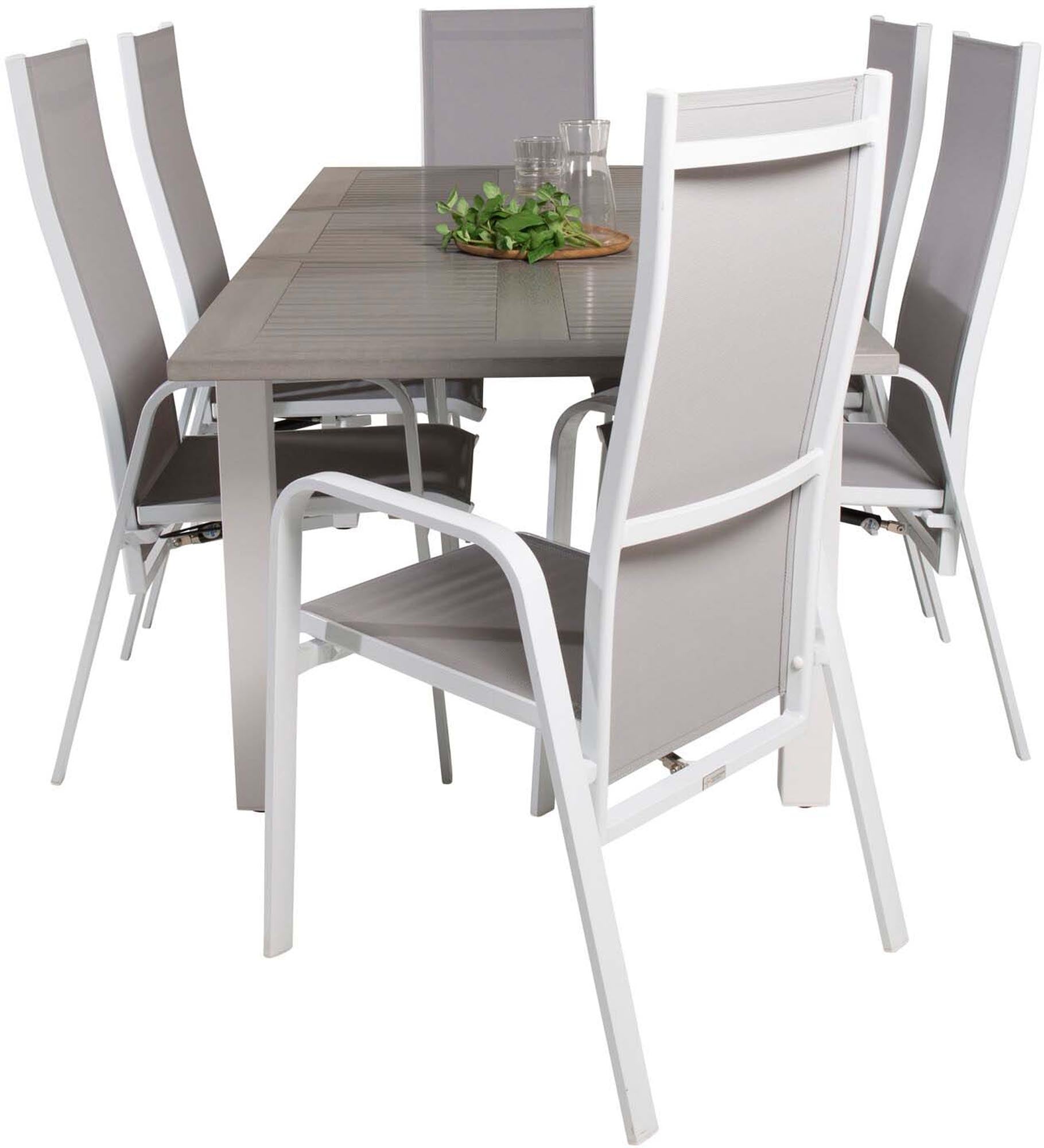 Elegantes Albany Set: Ausziehbarer Tisch & 6 Stühle für draussen.