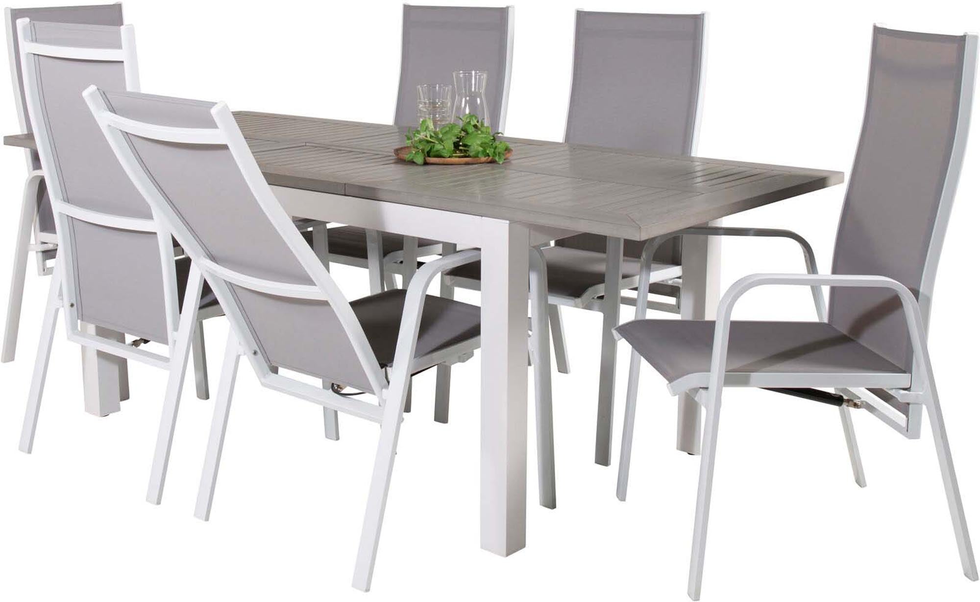 Albany Outdoor-Gartentischset ausziehbar + Copacabana 152cm/6St. in Grau weiss präsentiert im Onlineshop von KAQTU Design AG. Gartentischset ist von Venture Home