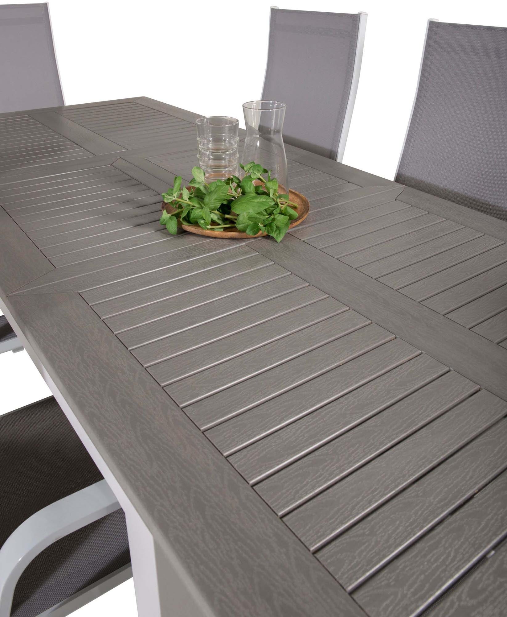 Albany Outdoor-Gartentischset ausziehbar + Copacabana 152cm/6St. in Grau weiss präsentiert im Onlineshop von KAQTU Design AG. Gartentischset ist von Venture Home