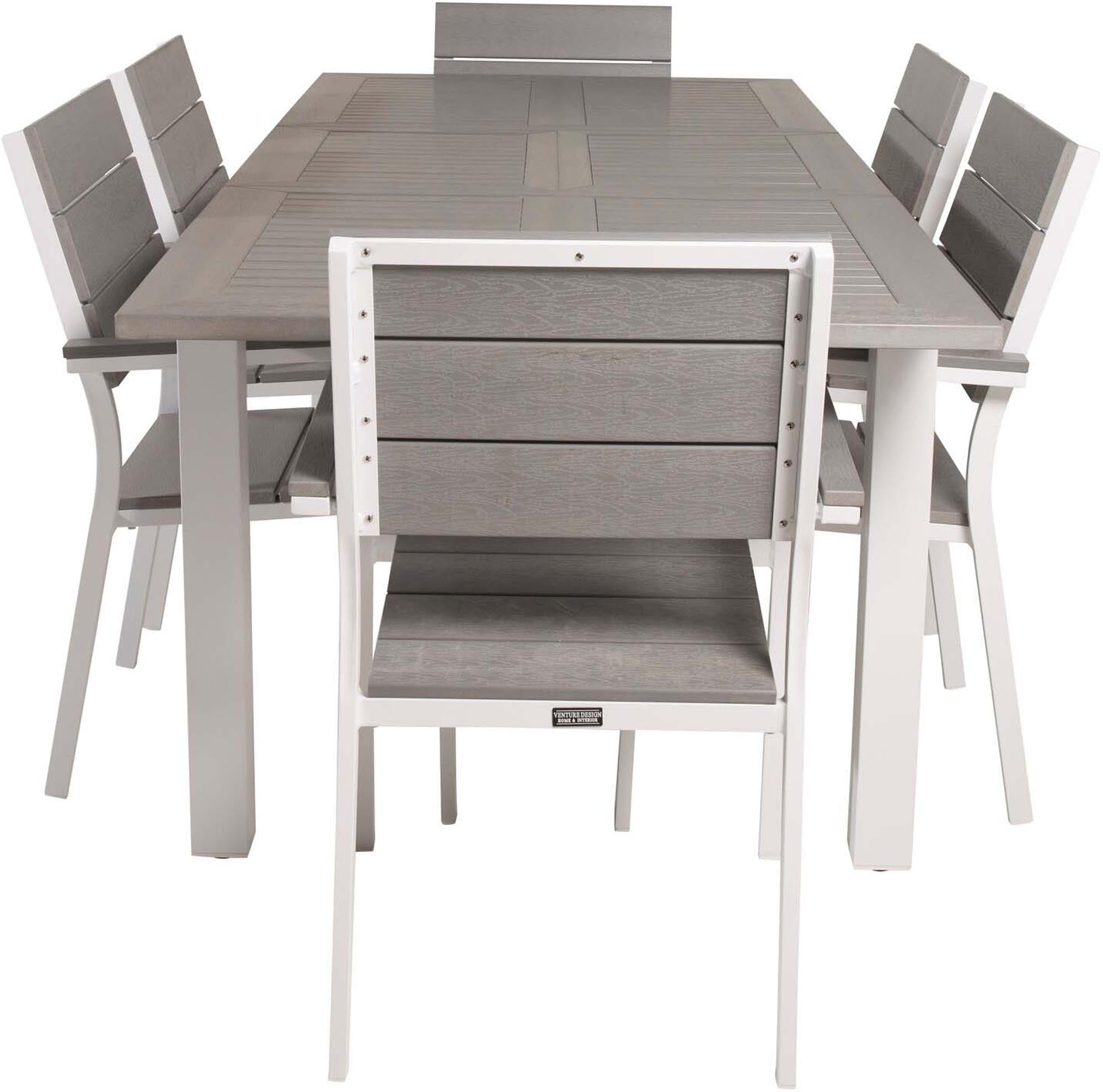 Albany Outdoor-Gartentischset ausziehbar + Levels 152cm/6St. in Grau weiss präsentiert im Onlineshop von KAQTU Design AG. Gartentischset ist von Venture Home