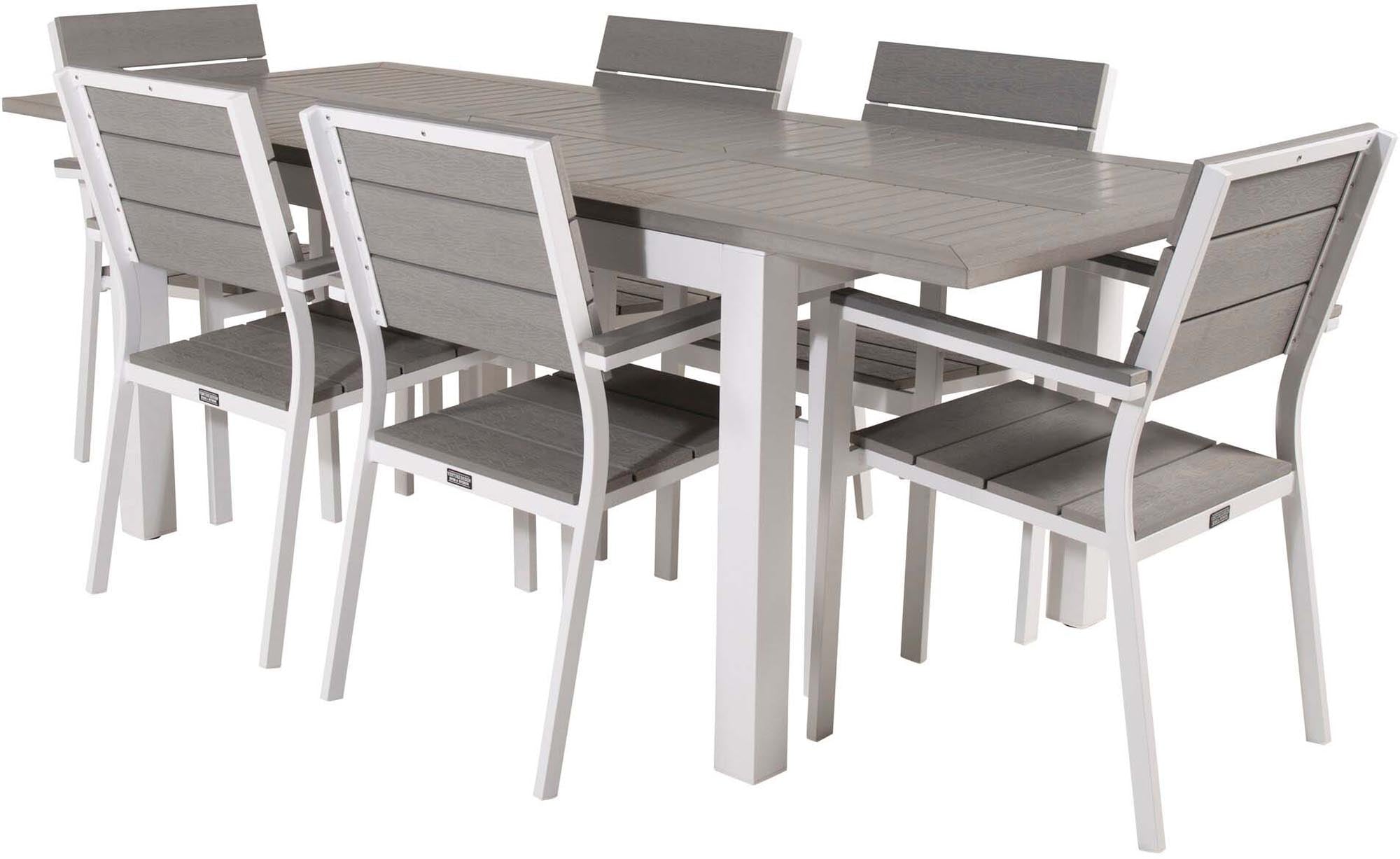 Albany Outdoor-Gartentischset ausziehbar + Levels 152cm/6St. in Grau weiss präsentiert im Onlineshop von KAQTU Design AG. Gartentischset ist von Venture Home