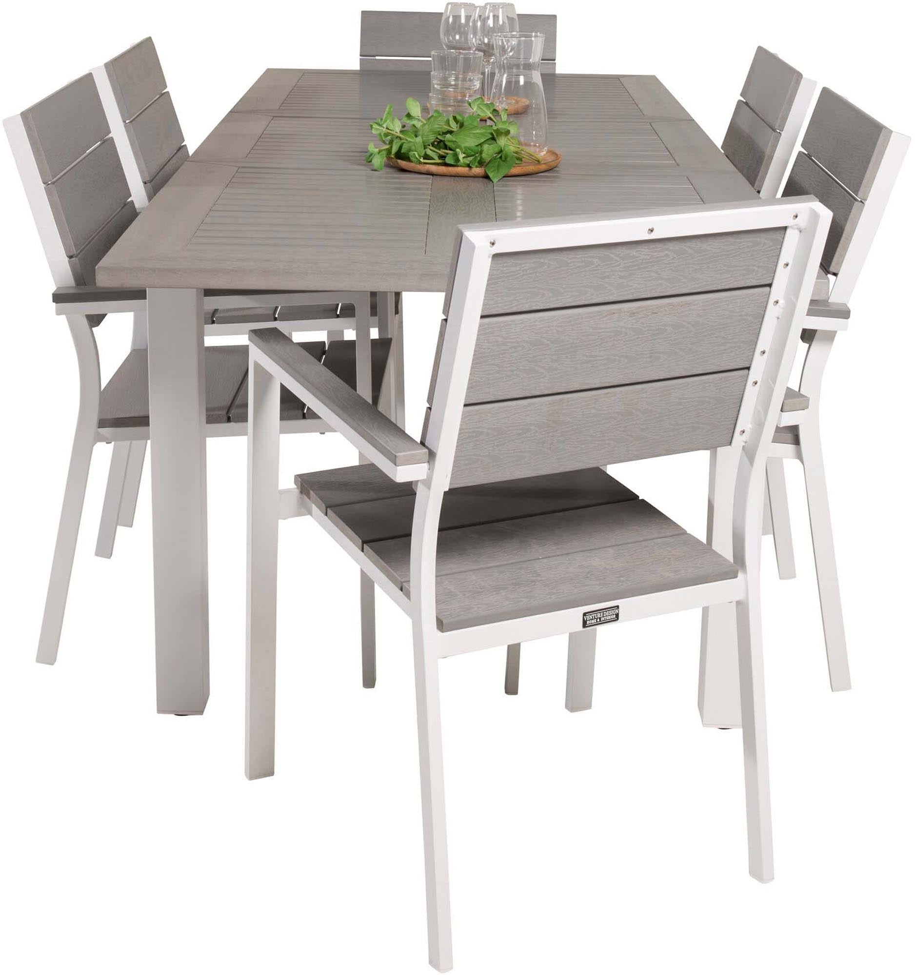 Albany Outdoor-Gartentischset ausziehbar + Levels 152cm/6St. in Grau weiss präsentiert im Onlineshop von KAQTU Design AG. Gartentischset ist von Venture Home